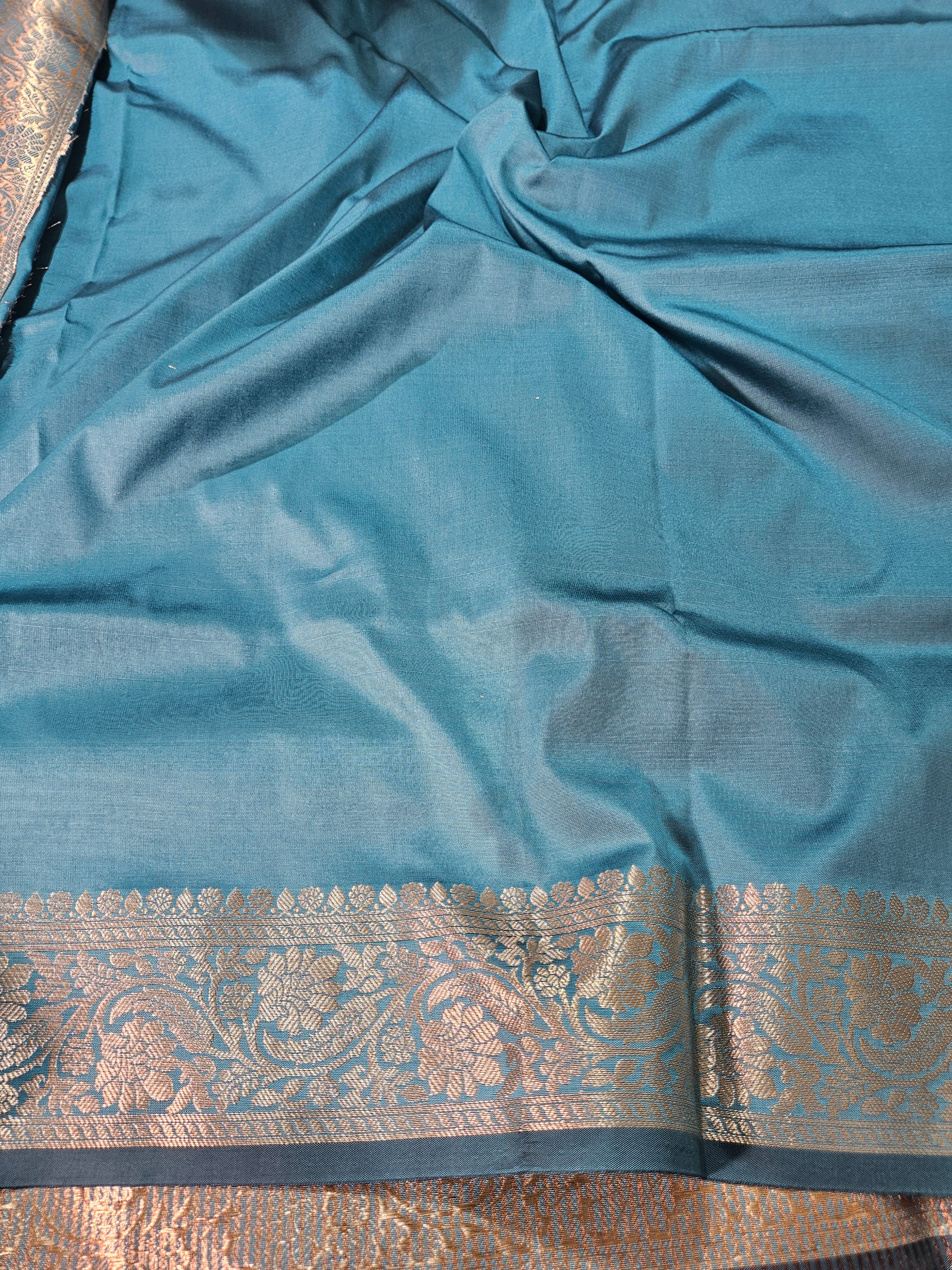 Firozi Banarasi Soft Tissue Zari Stripe Design Saree
