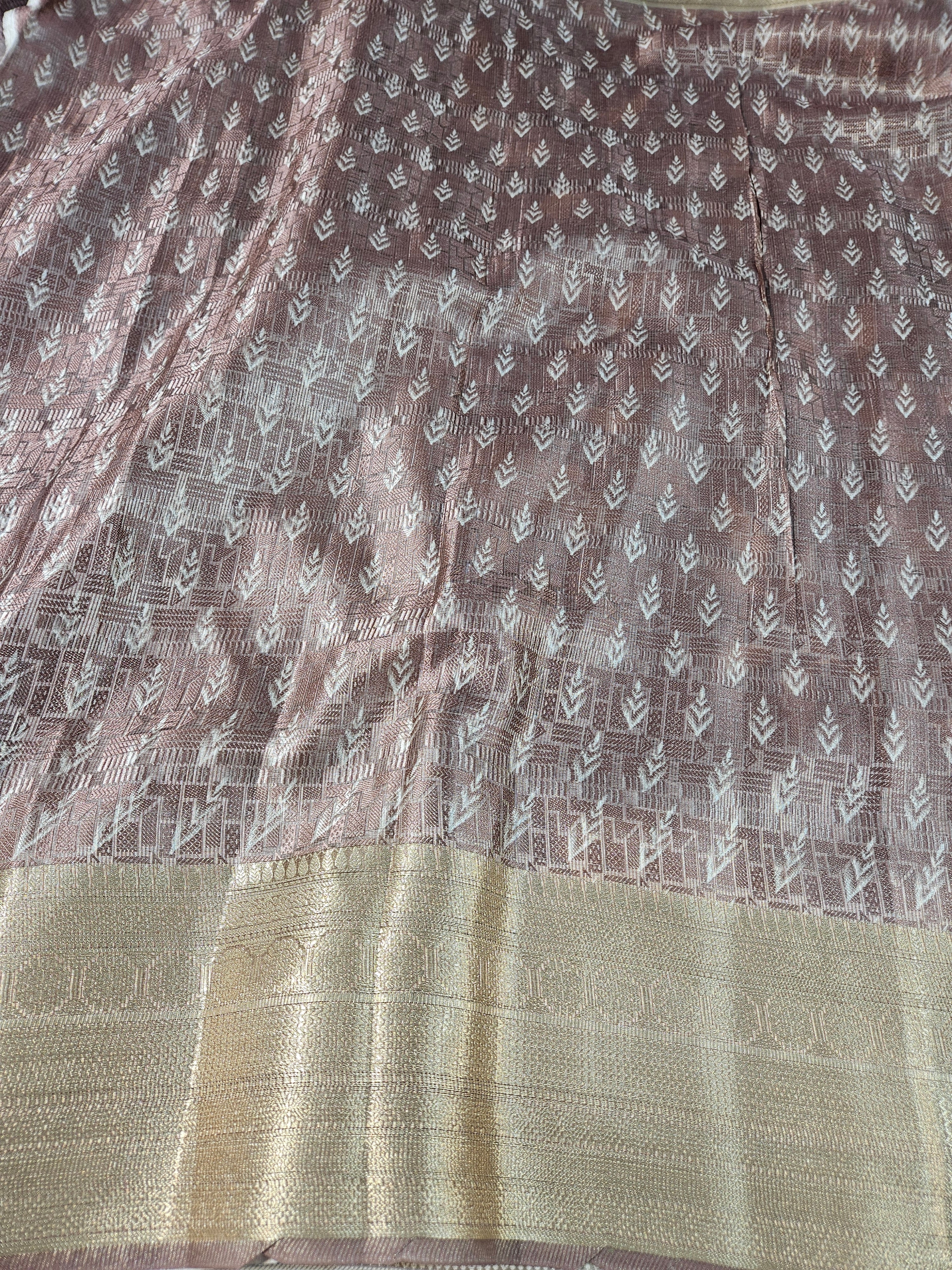 Coffee Brown Banarasi Tanchui Digital Print Silk Saree with floral prints