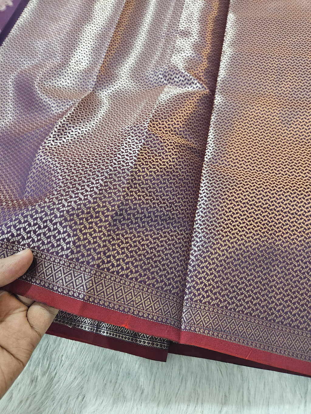 Banarasi Silk Wine Jaal Zari Border Saree