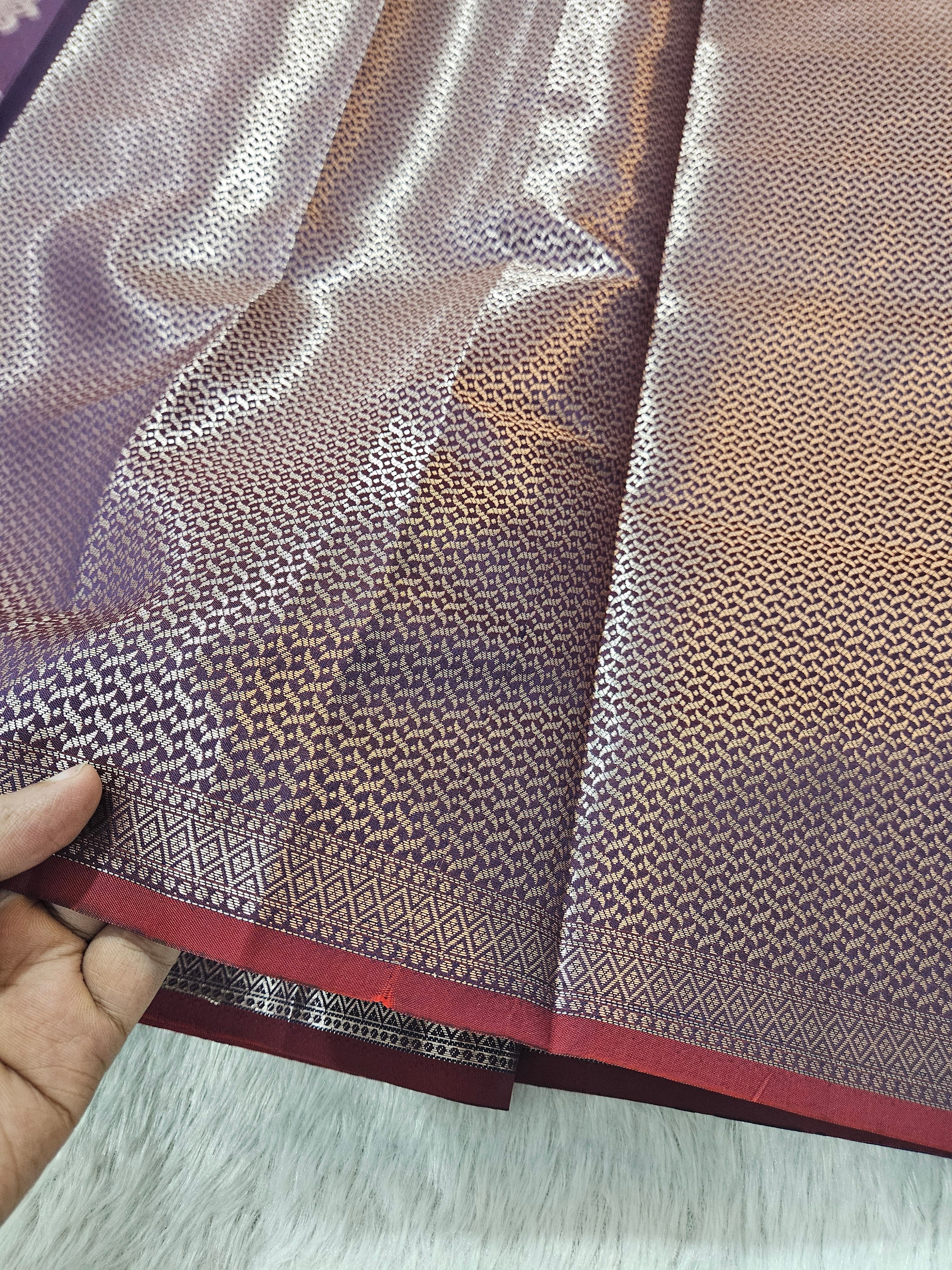 Banarasi Silk Wine Jaal Zari Border Saree