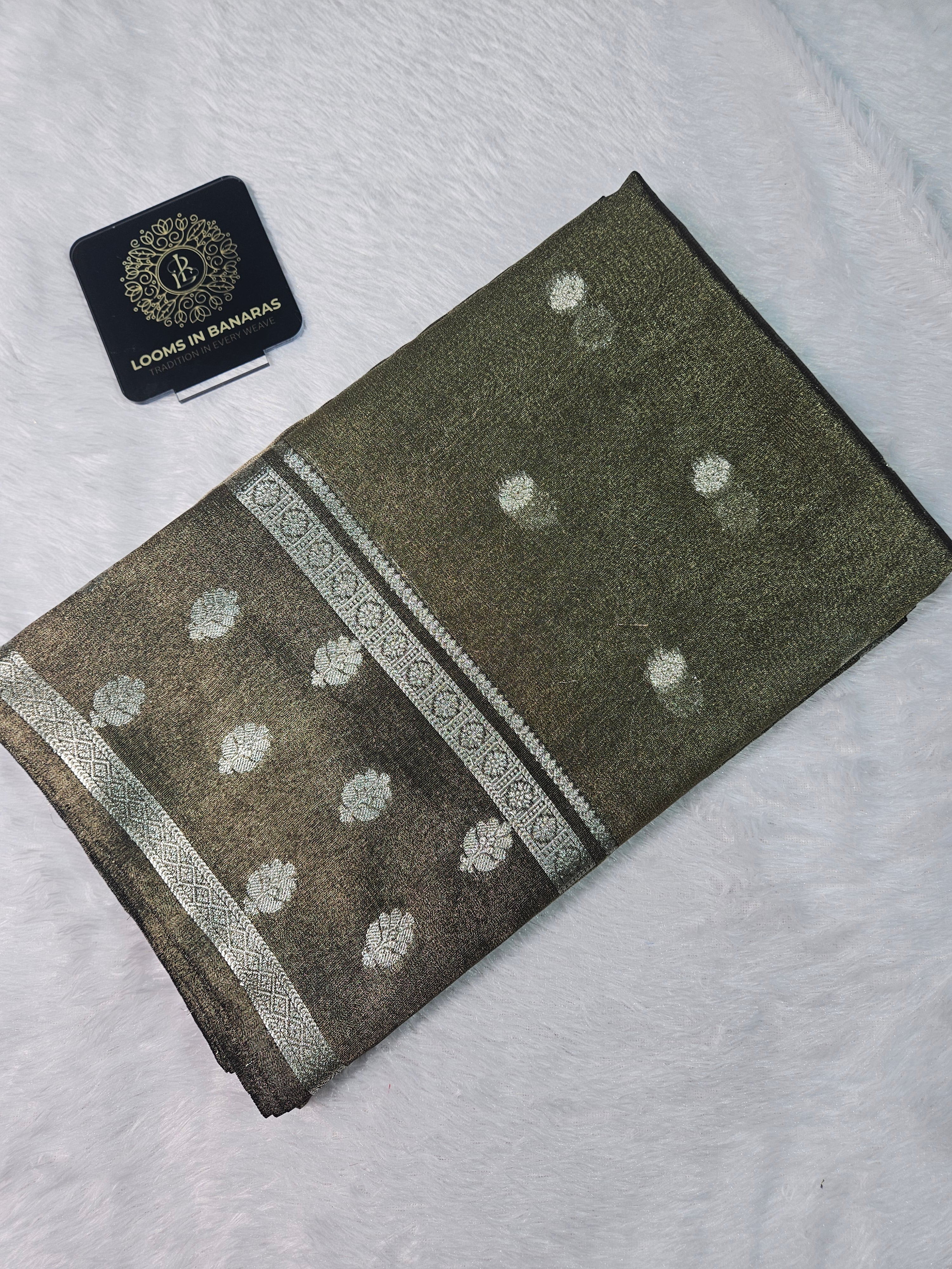 Blackish Gold Banarasi Tissue Zari Buti Design Saree