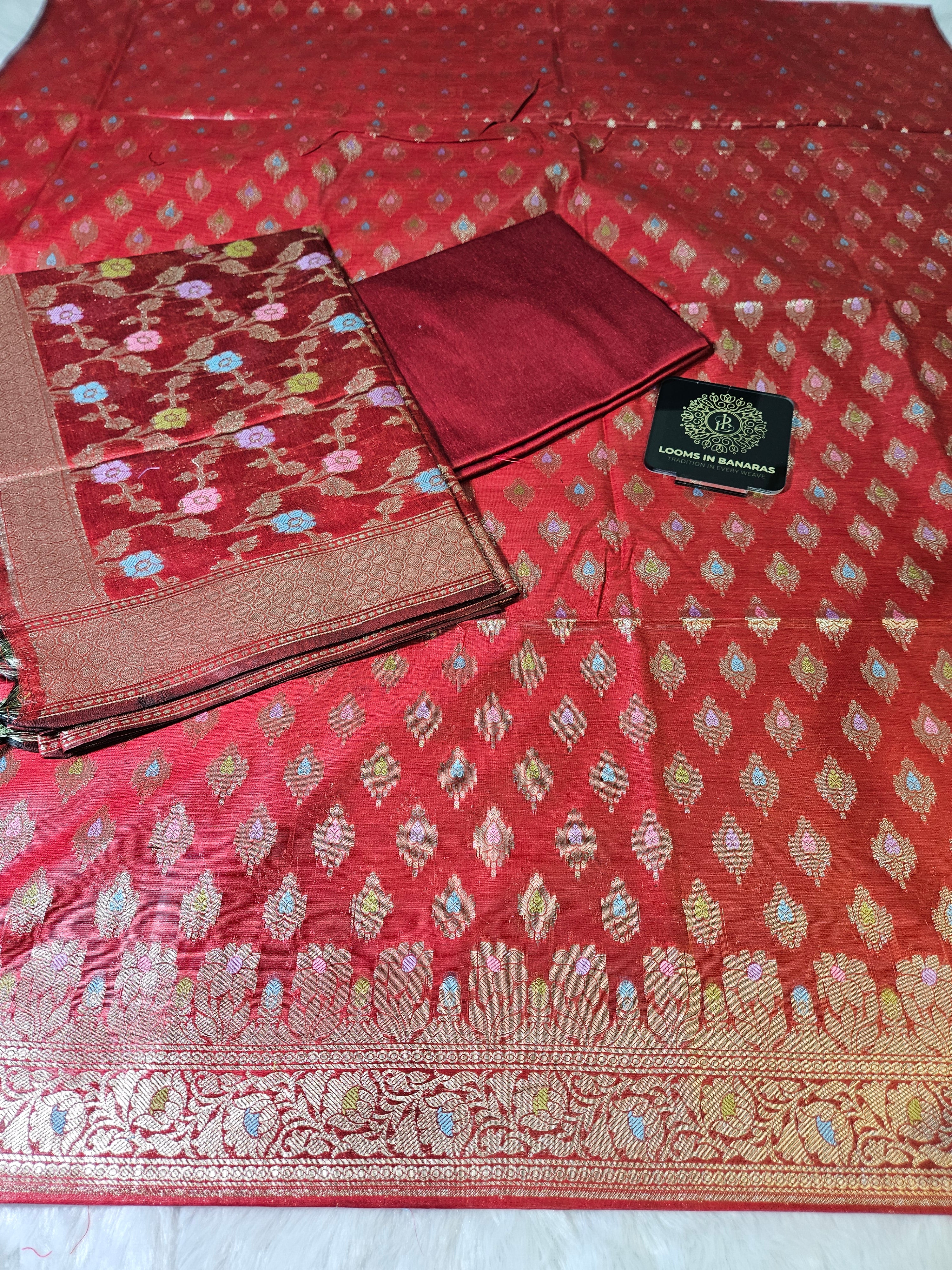 Red Alfi Mina Banarasi Cotton Suit