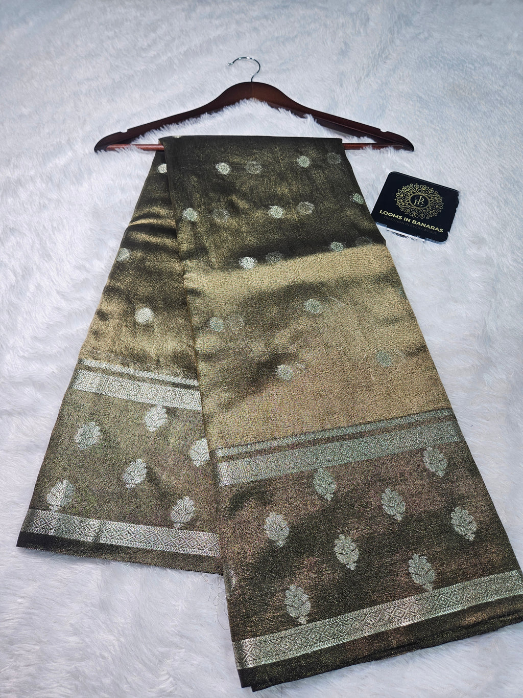 Blackish Gold Banarasi Tissue Zari Buti Design Saree