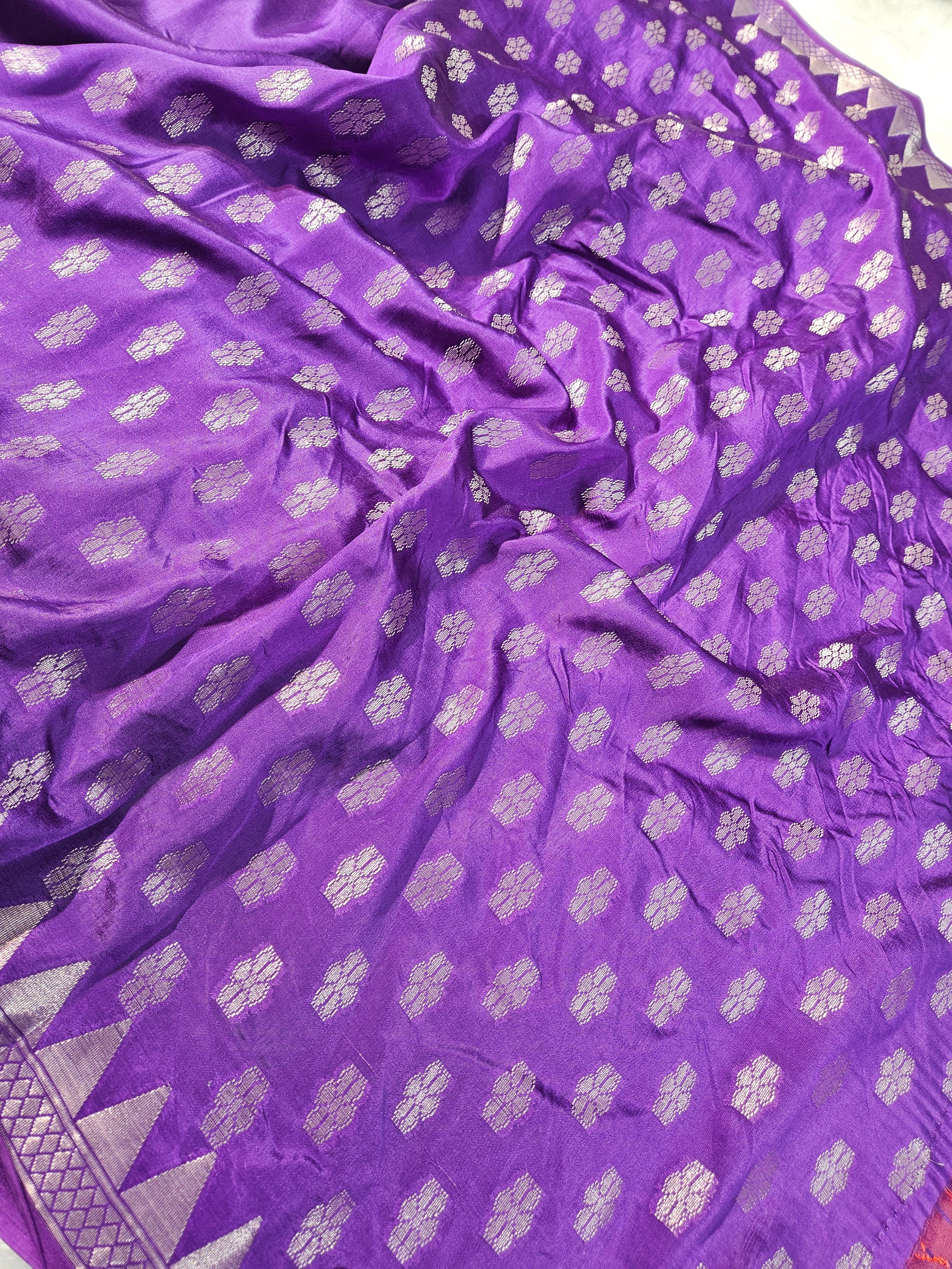 Purple Banarasi Viscose Silk Saree Mina Buta Design