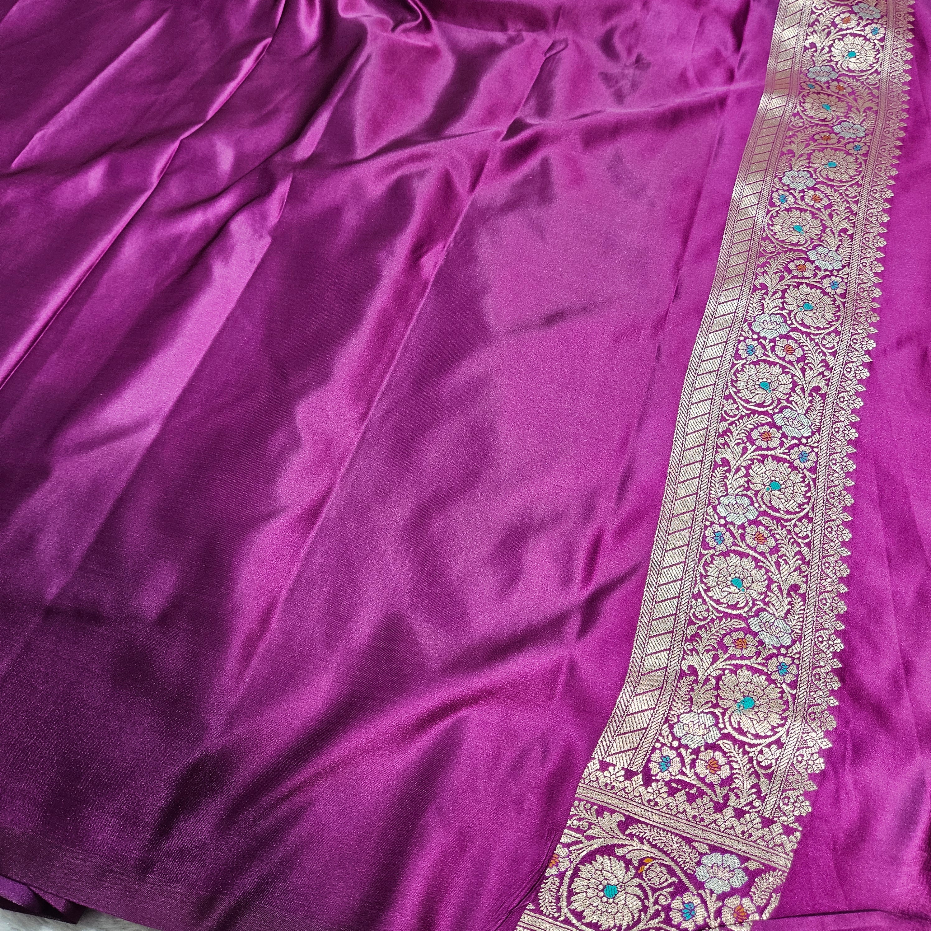 Majenta Mashru Silk Banarasi Border Tilfi Jangla Saree