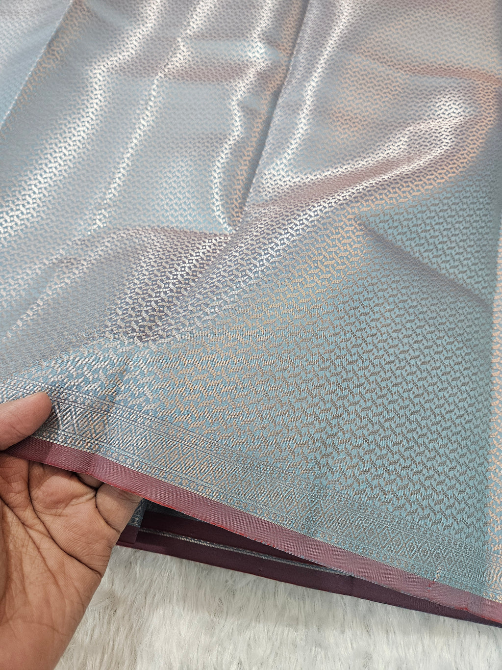 Banarasi Silk Blue Steel Grey Jaal Zari Border Saree