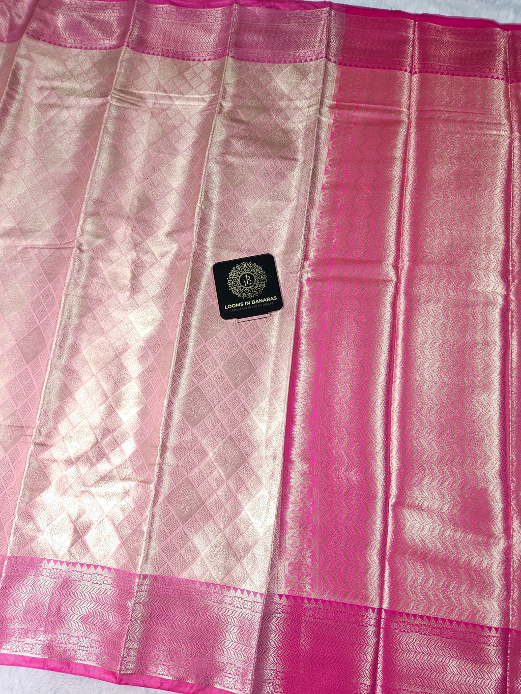 Peach Banarasi Soft Tissue Zari Brocade Design Saree Contrast