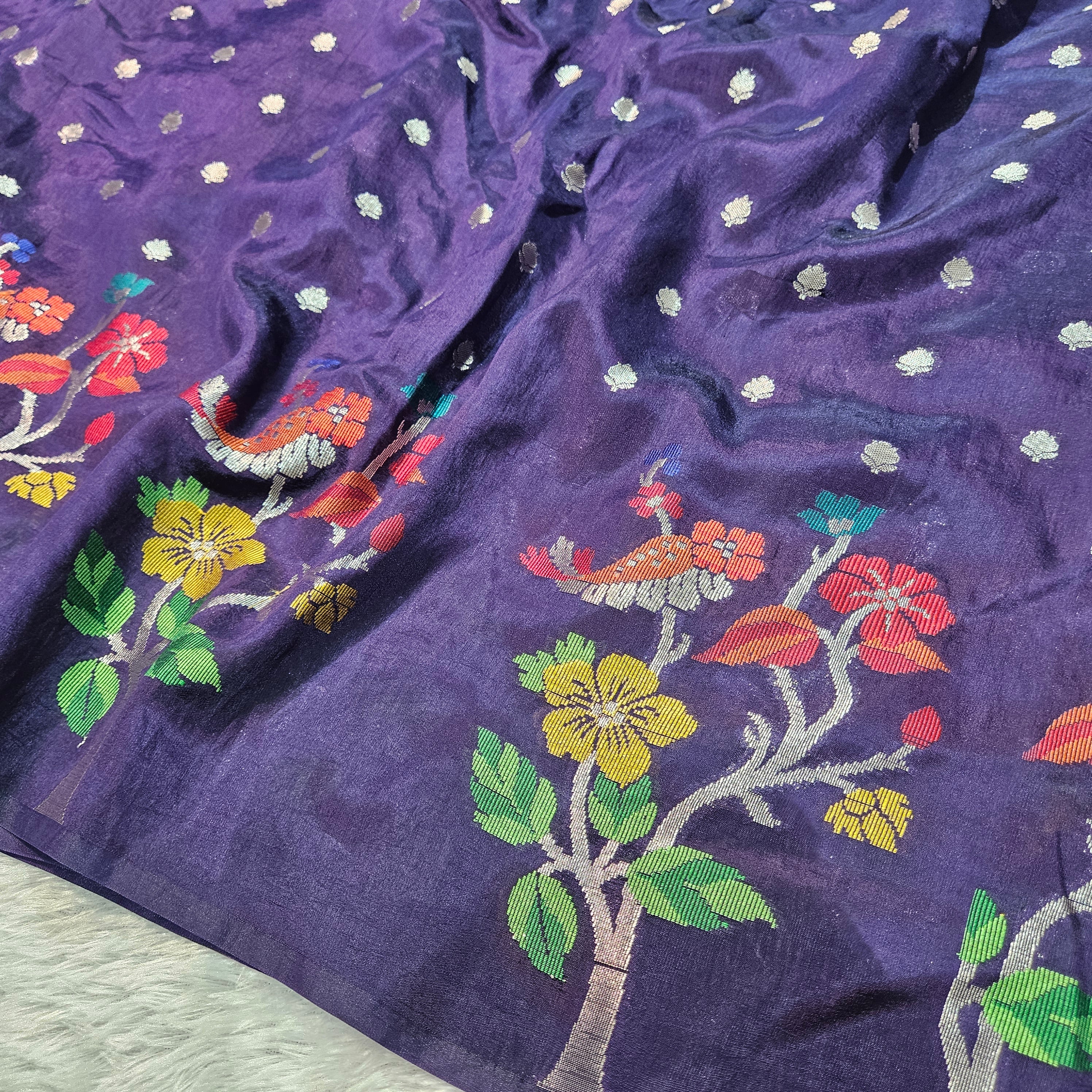 Navy Blue Banarasi Viscose Silk Saree Tilfi Skirt