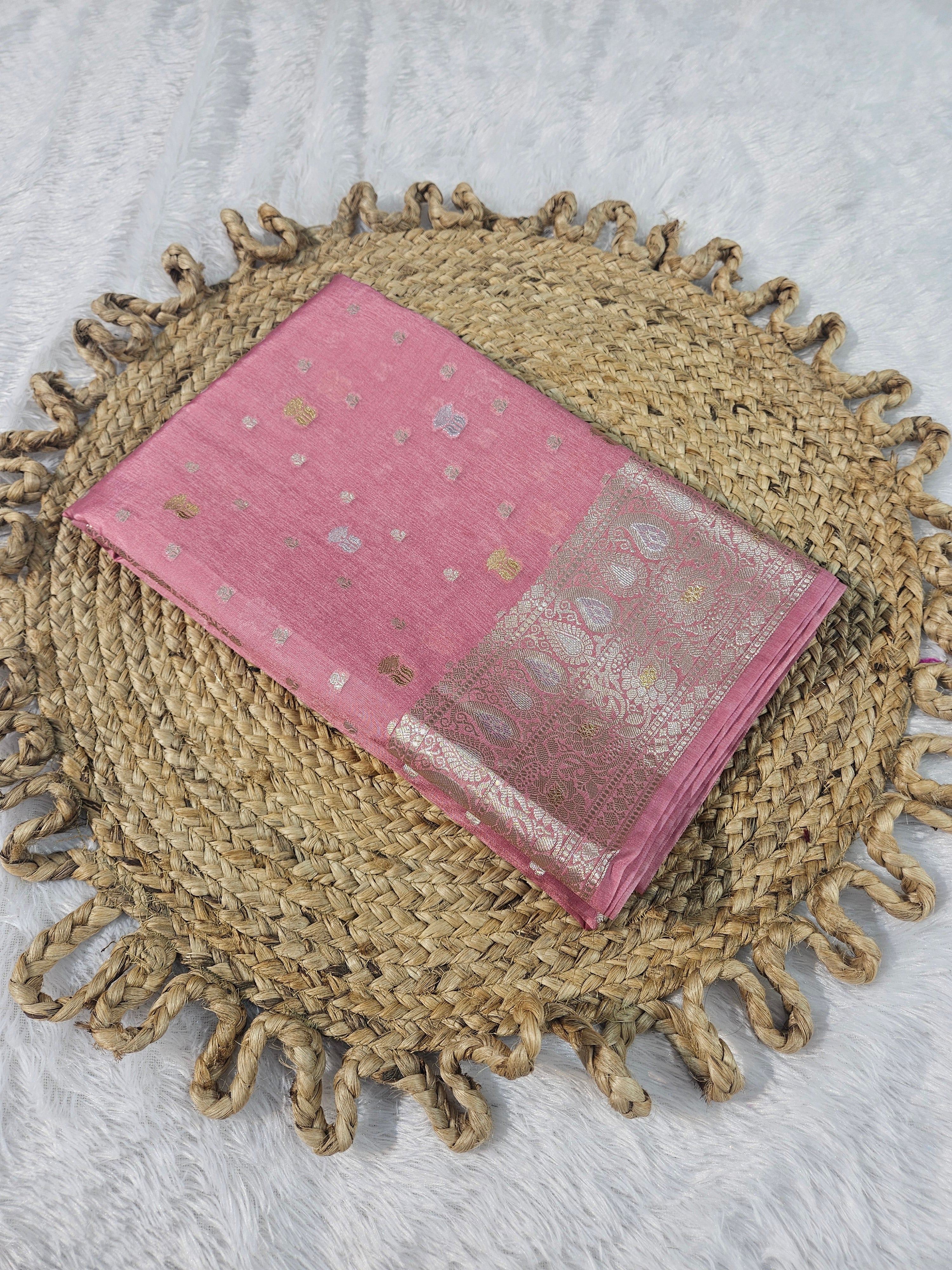 Peach Banarasi Viscose Silk Saree Alfi Rupa Sona Buti Design