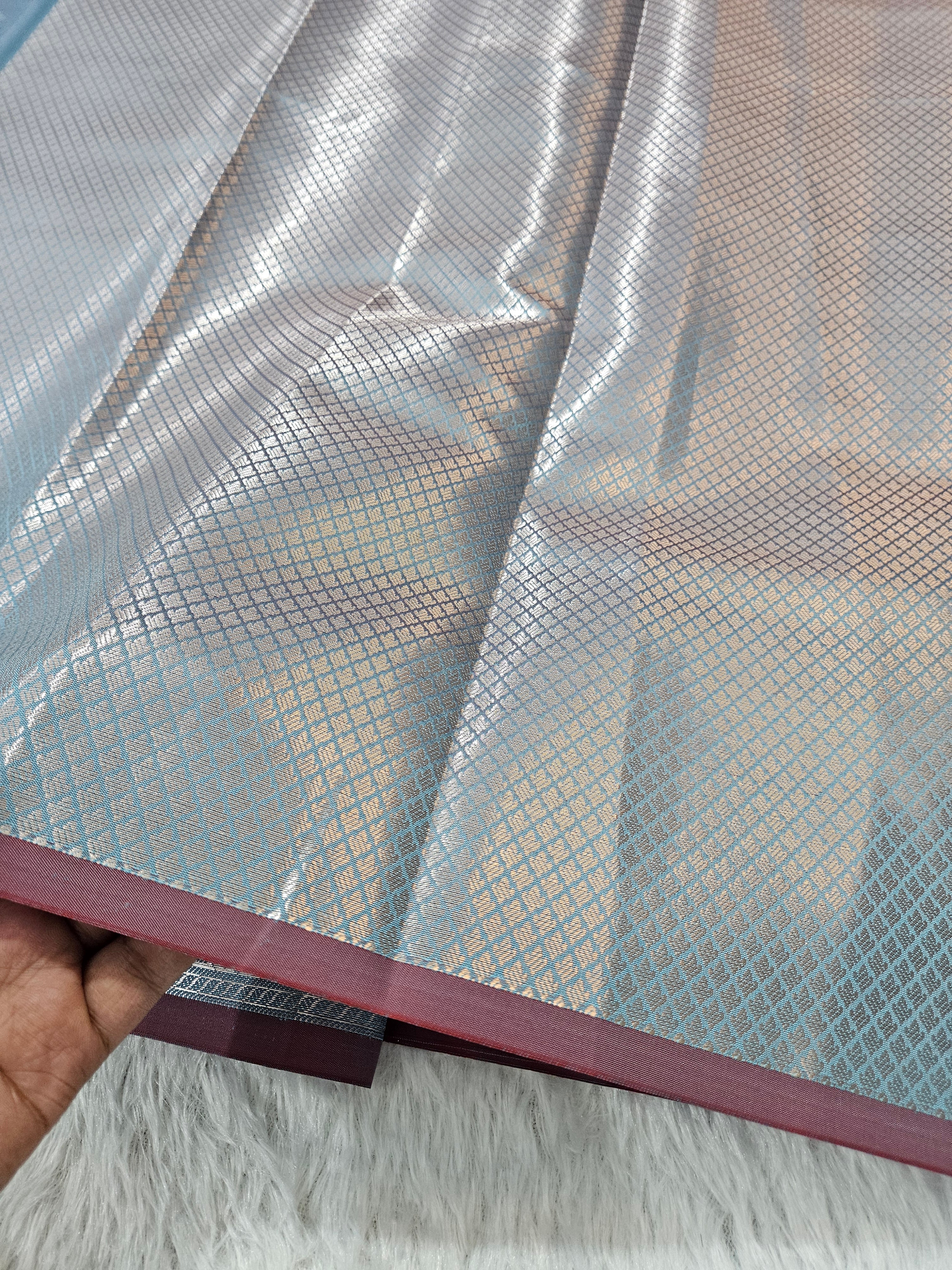 Banarasi Silk Blue Steel Grey Buti Zari Border Saree