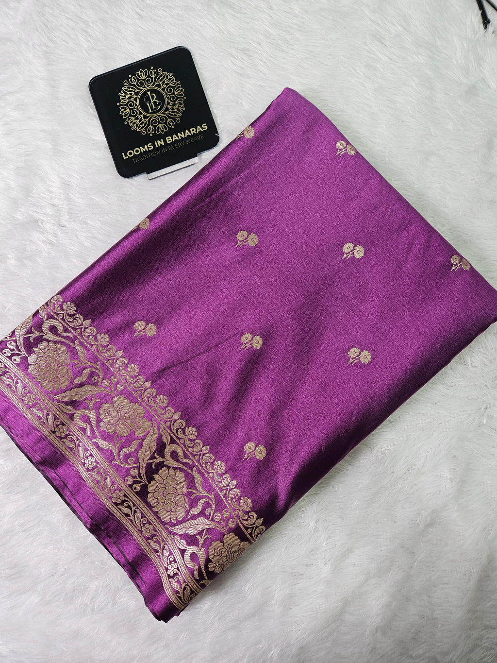 Banarasi Purple Mashru Silk Banarasi Border Booti Saree