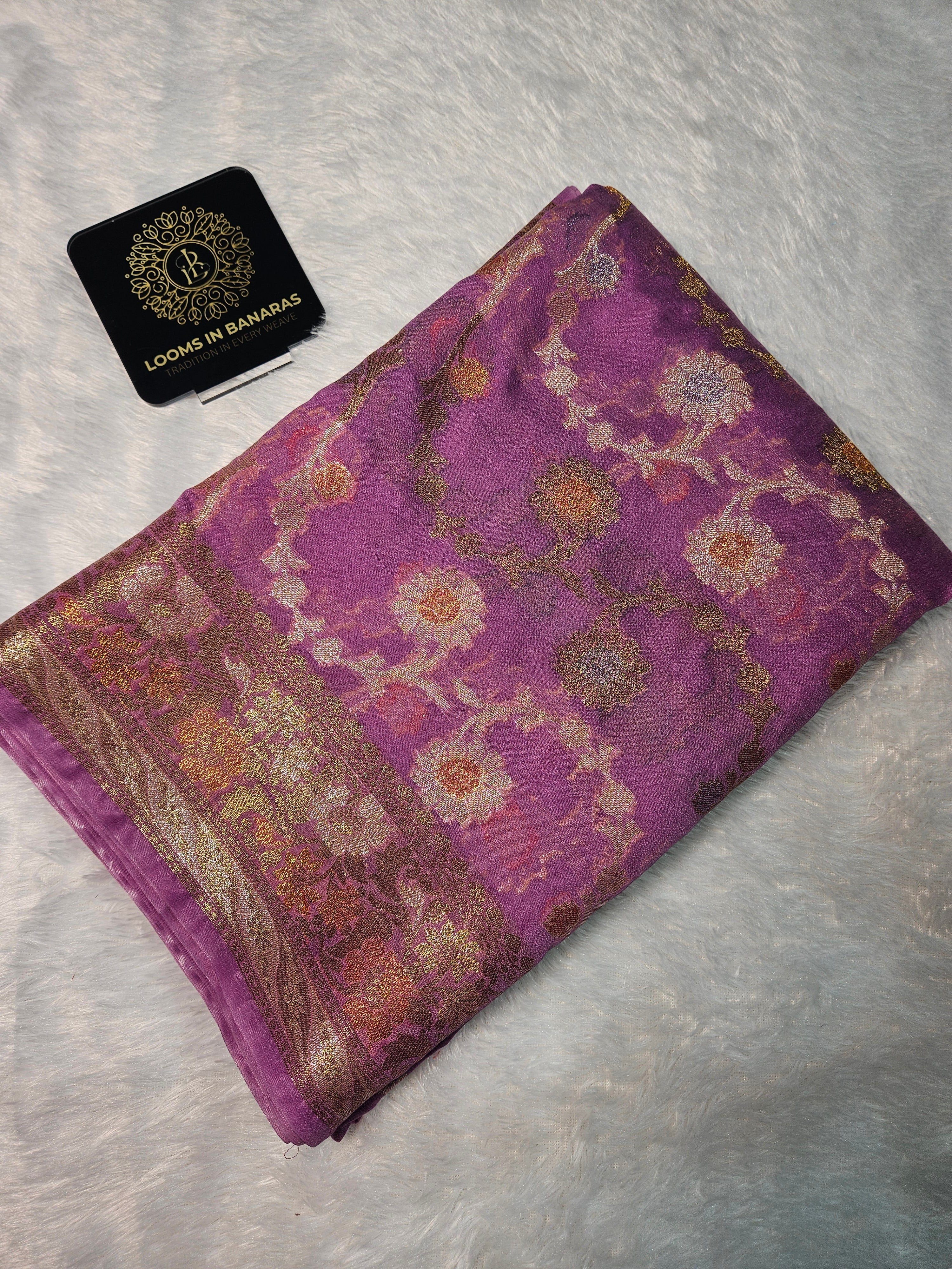 Banarasi Georgette Purple Saree with Nimzari Border Jaal