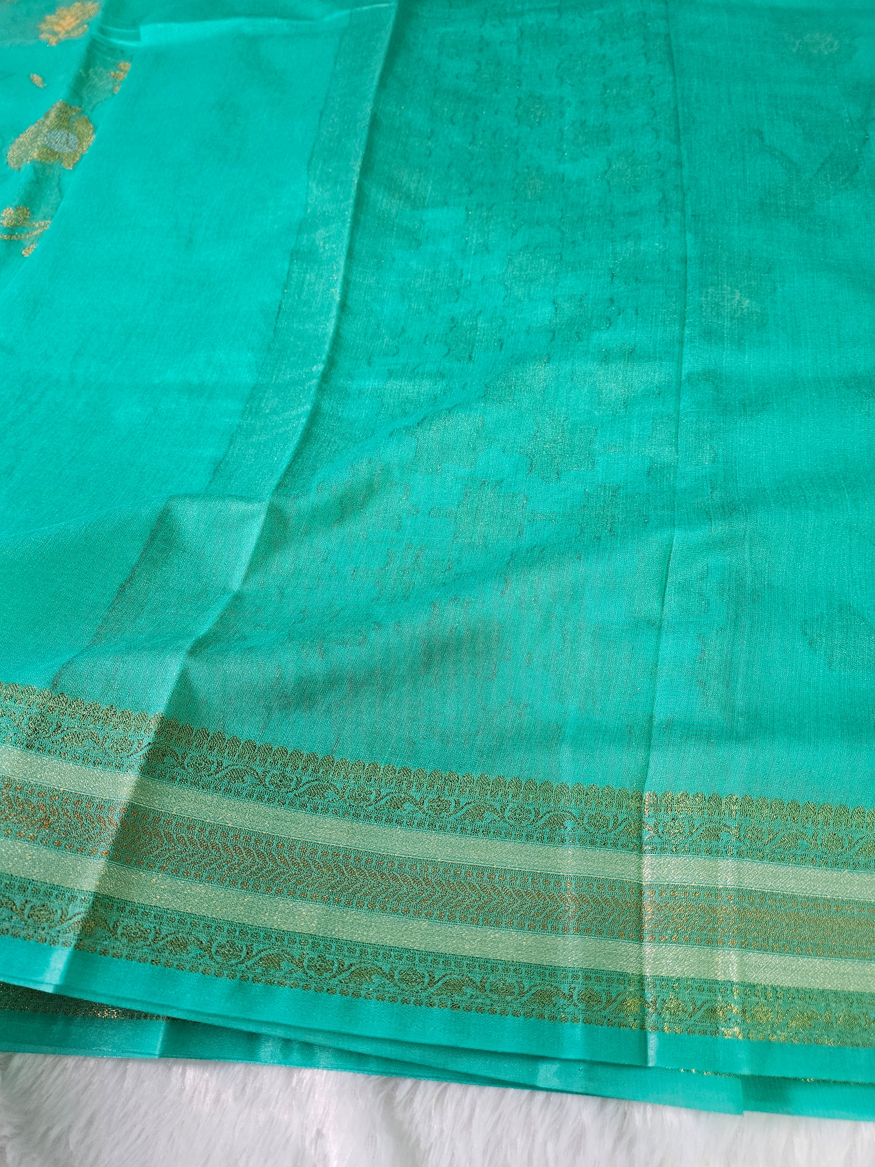 Banarasi Georgette Sea Green Saree with Nimzari Border Jaal