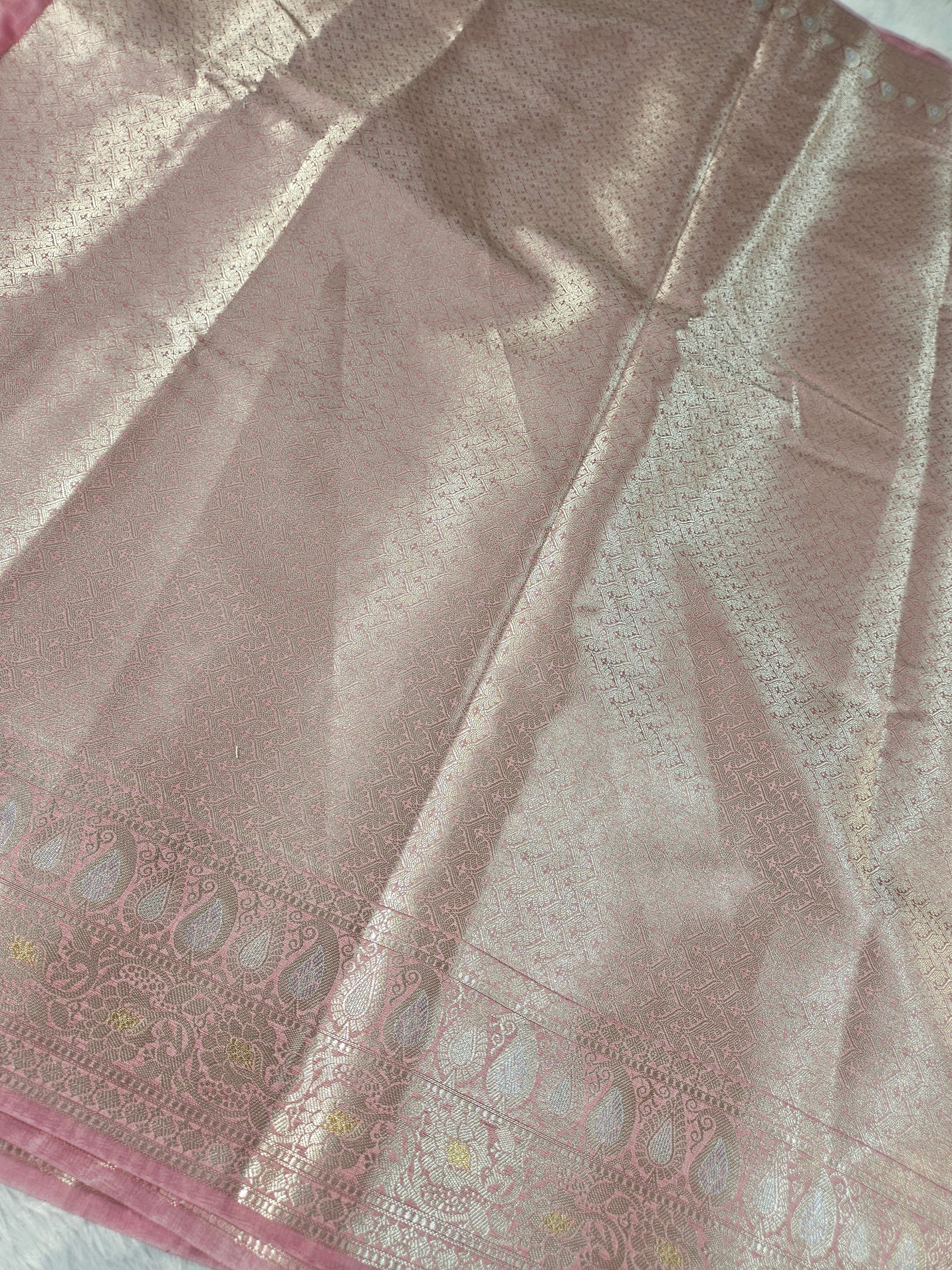 Peach Banarasi Viscose Silk Saree Alfi Rupa Sona Buti Design