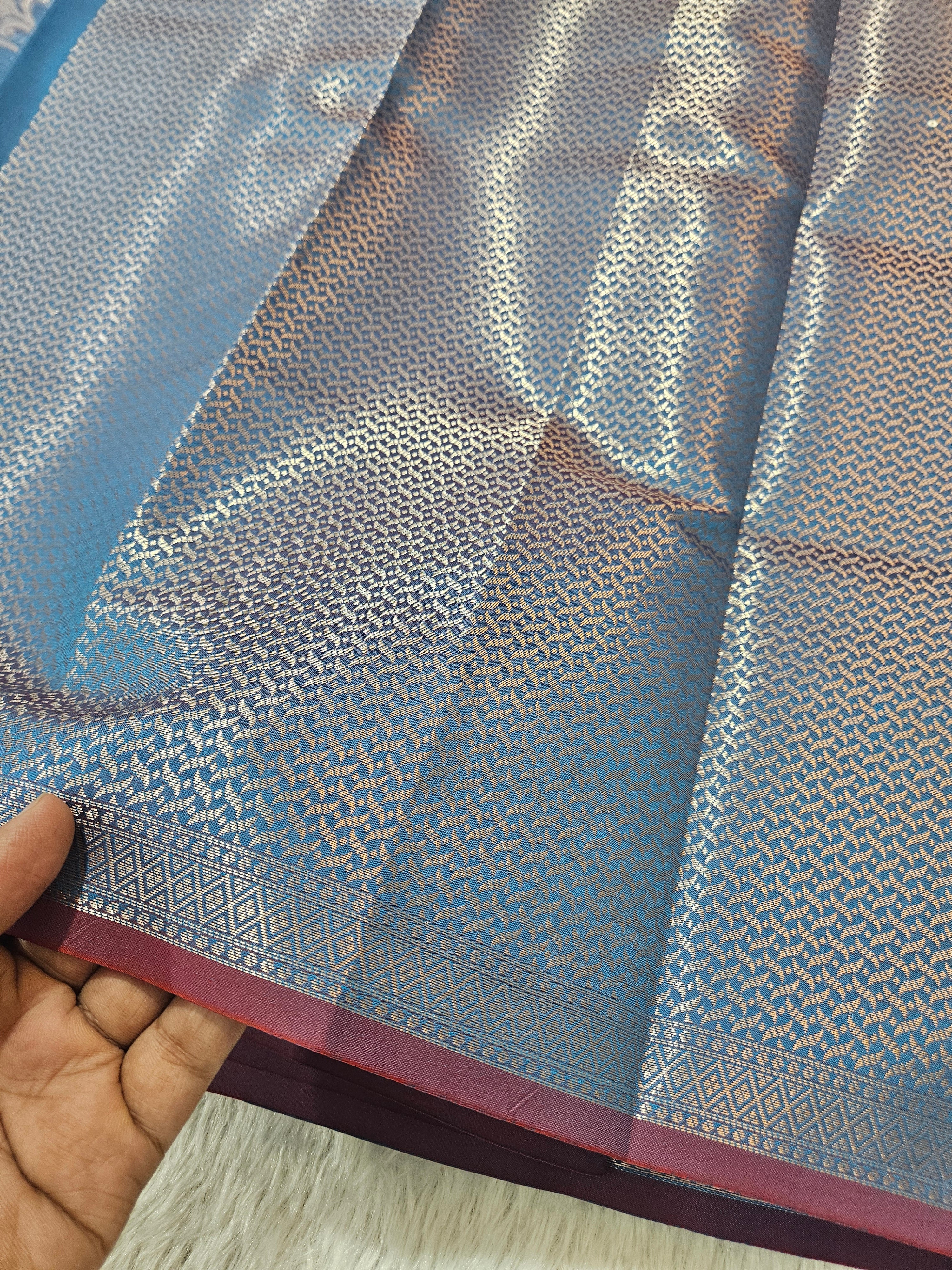 Banarasi Silk Firozi Jaal Zari Border Saree