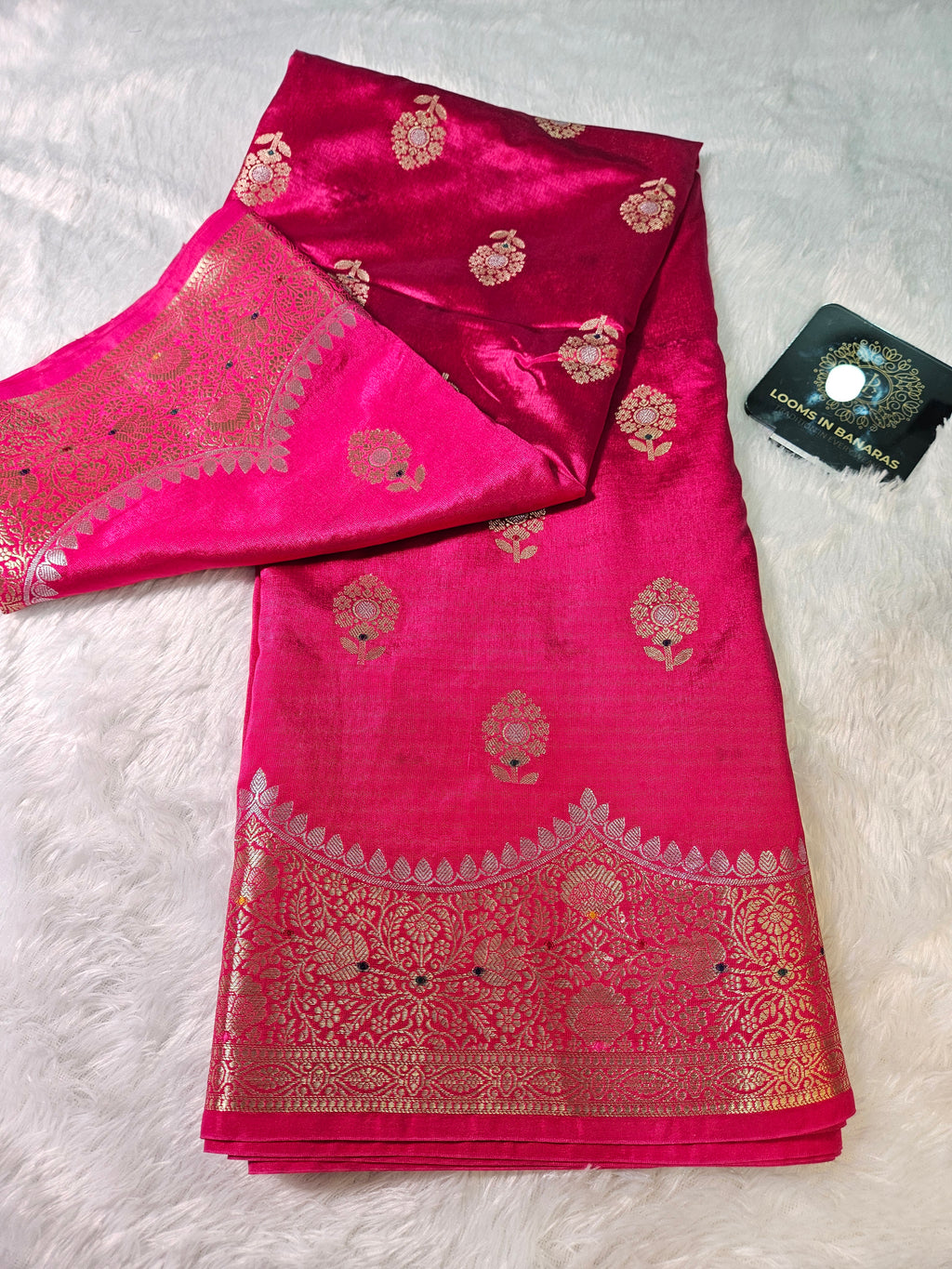 Banarasi Rani Raw Mango Silk Crown Border Booti Saree