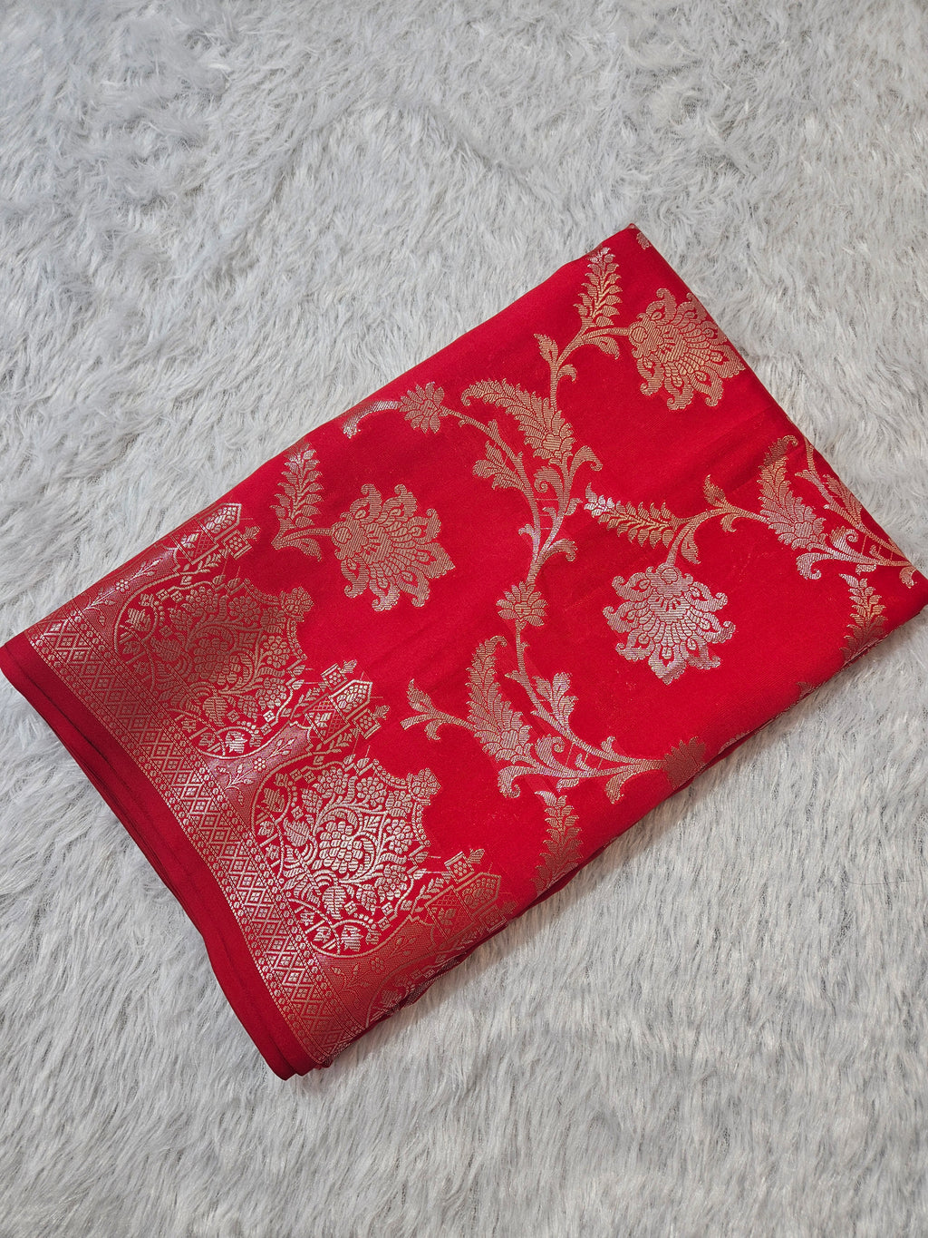 Banarasi Silk Red Jaal Zari Border Saree