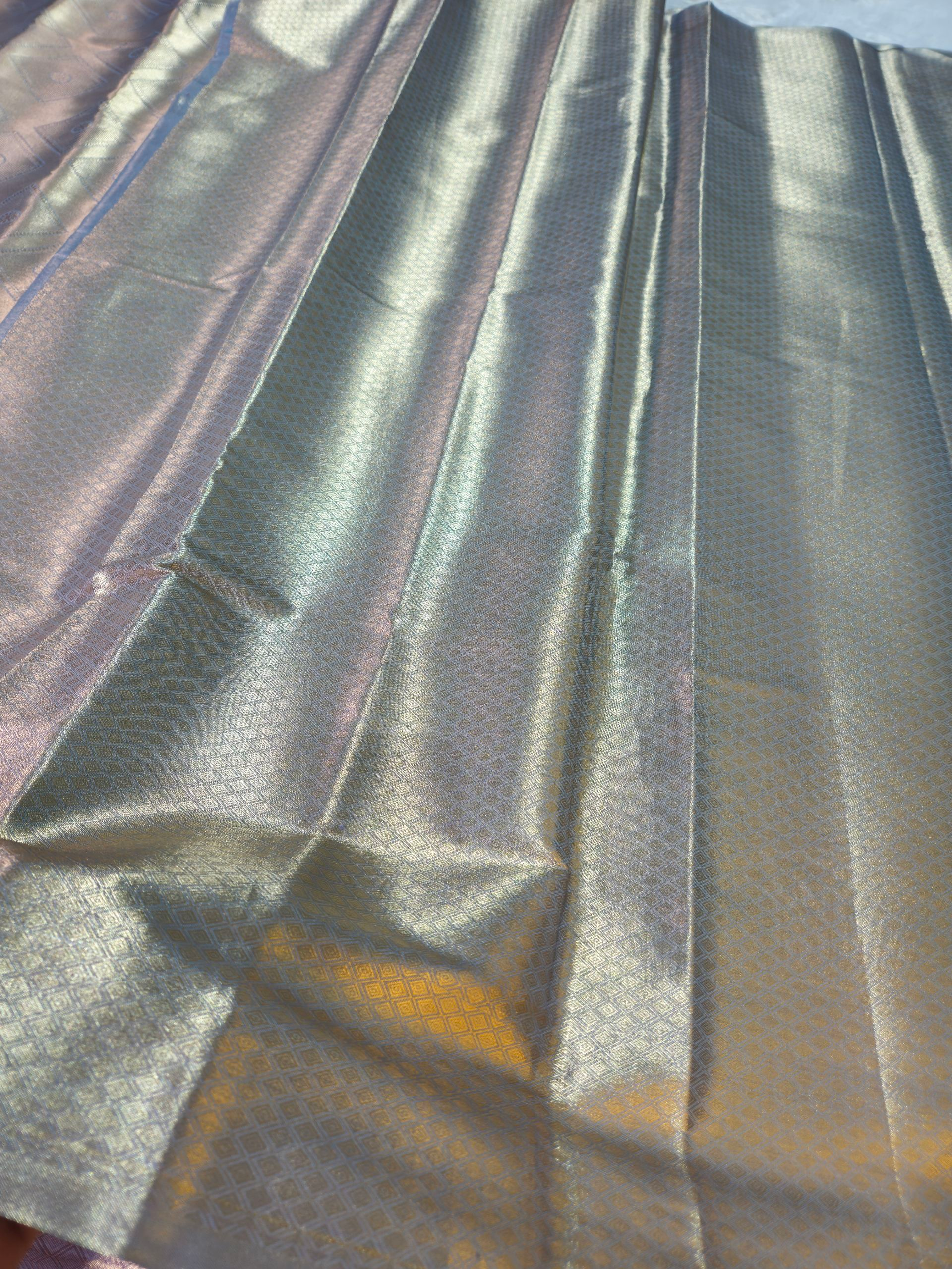 Grey Banarasi Soft Tissue Zari Brocade Design Saree