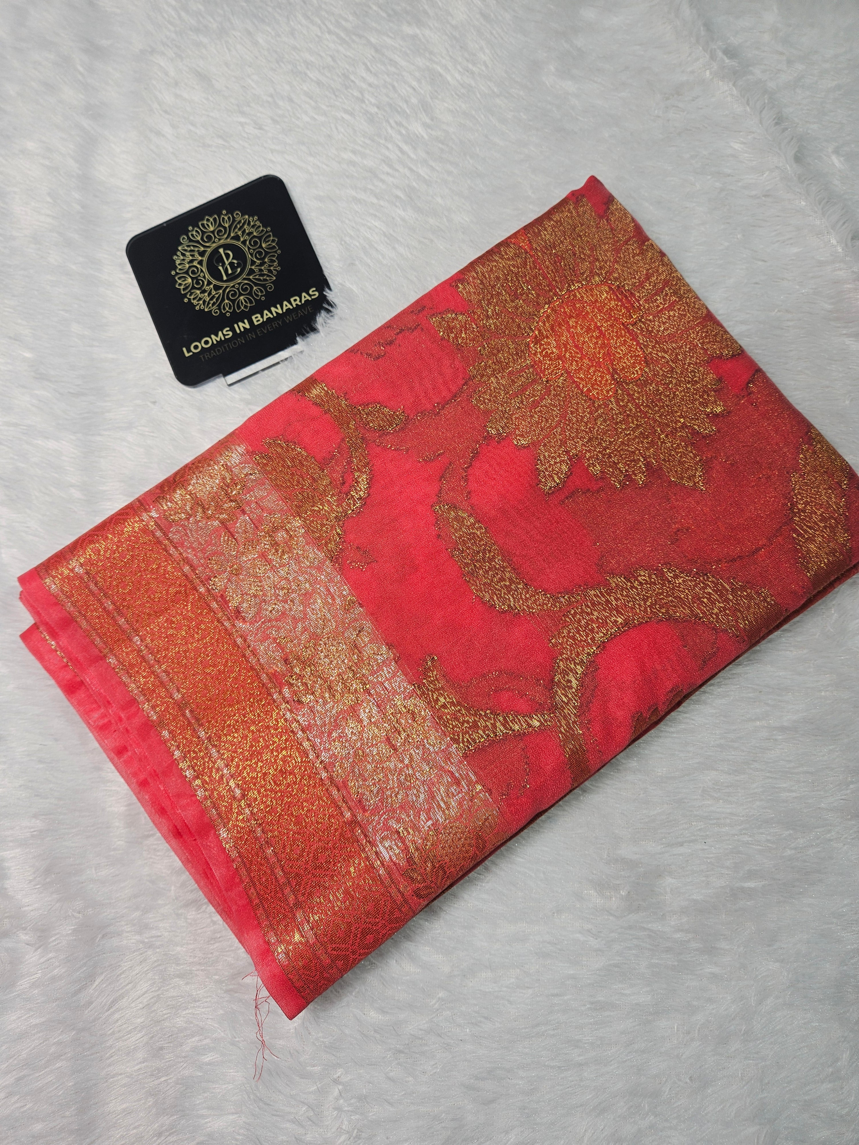 Banarasi Georgette Rose Pink Saree with Nimzari Border Jaal