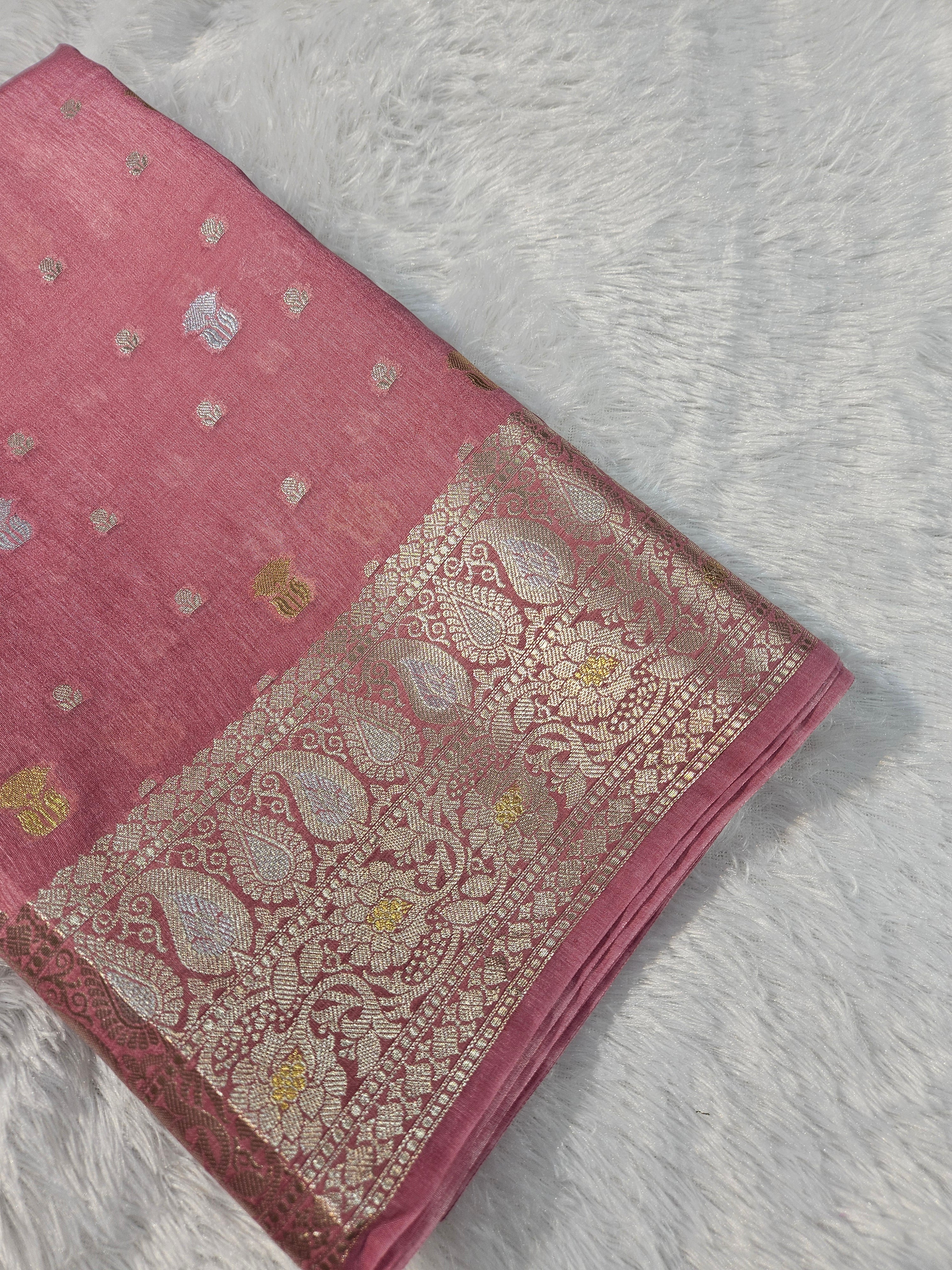 Peach Banarasi Viscose Silk Saree Alfi Rupa Sona Buti Design
