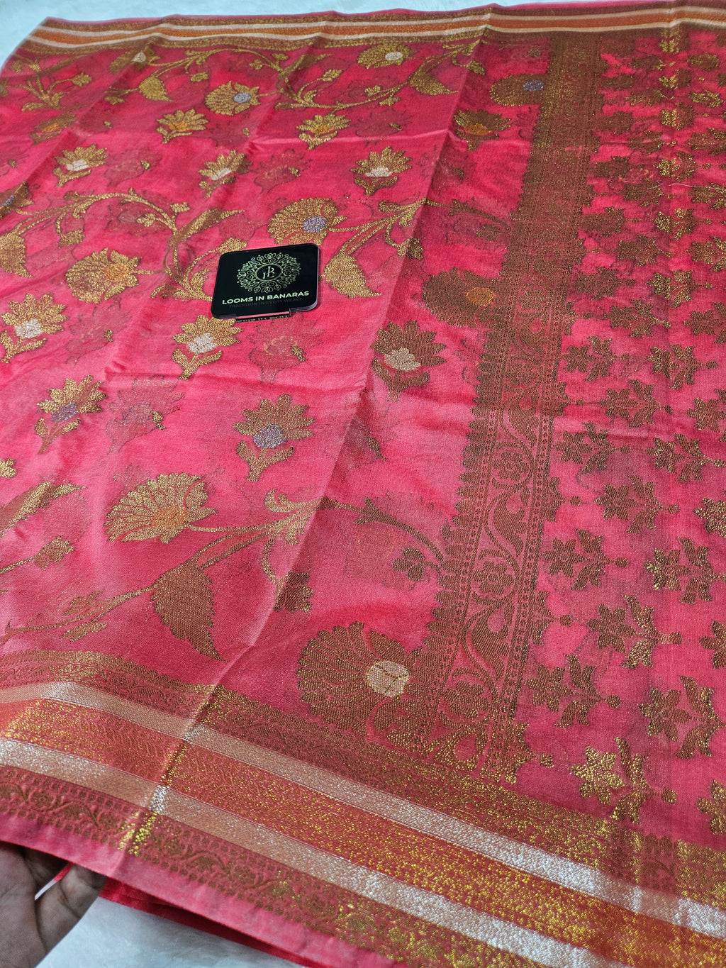 Banarasi Georgette Rose Pink Saree with Nimzari Border Jaal