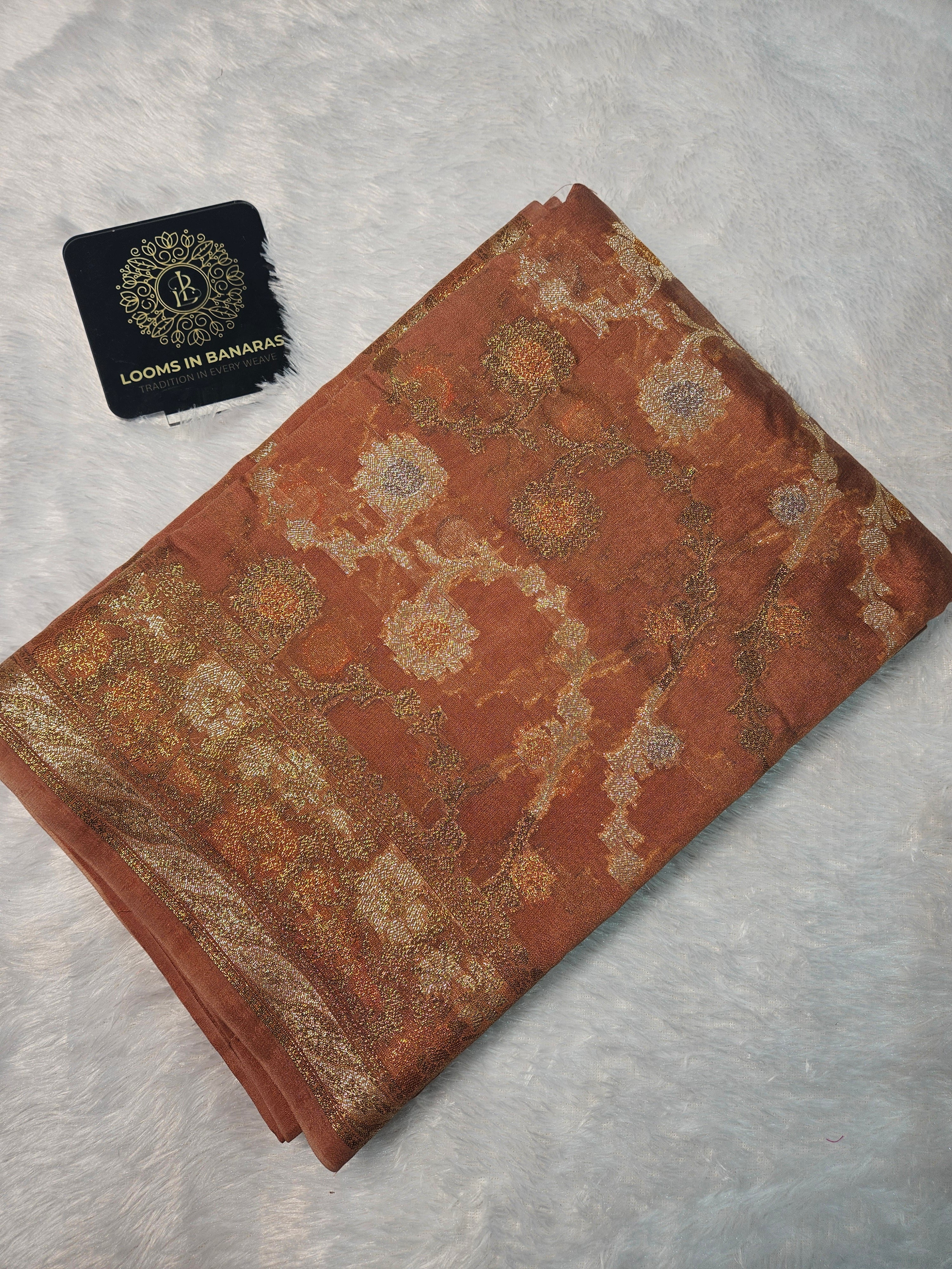 Banarasi Georgette Copper Saree with Nimzari Border Jaal