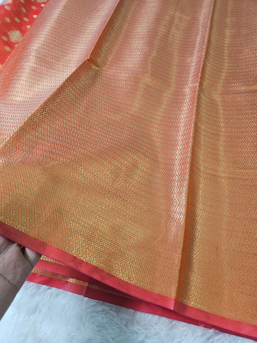 Banarasi Silk Orange Buti Zari Border Saree