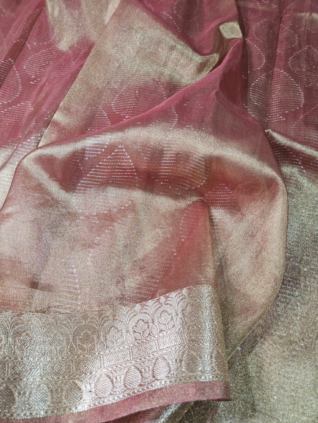 Copper Gold Banarasi Tissue Zari Buti Design Saree