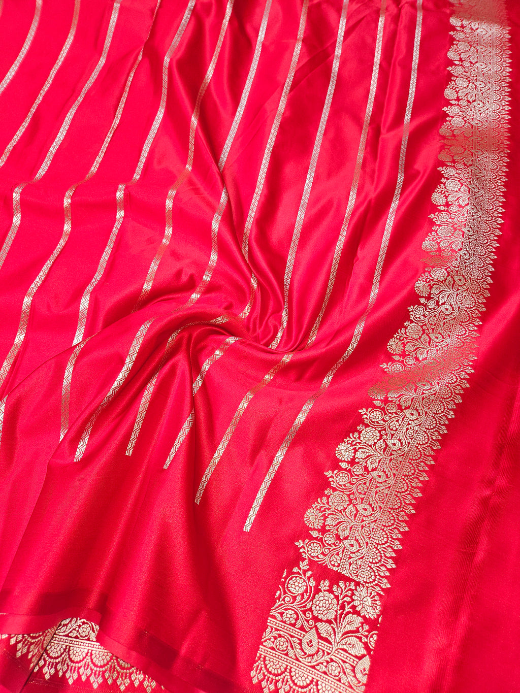 Red Banarasi Mashru Silk Alfi Border Booti Saree