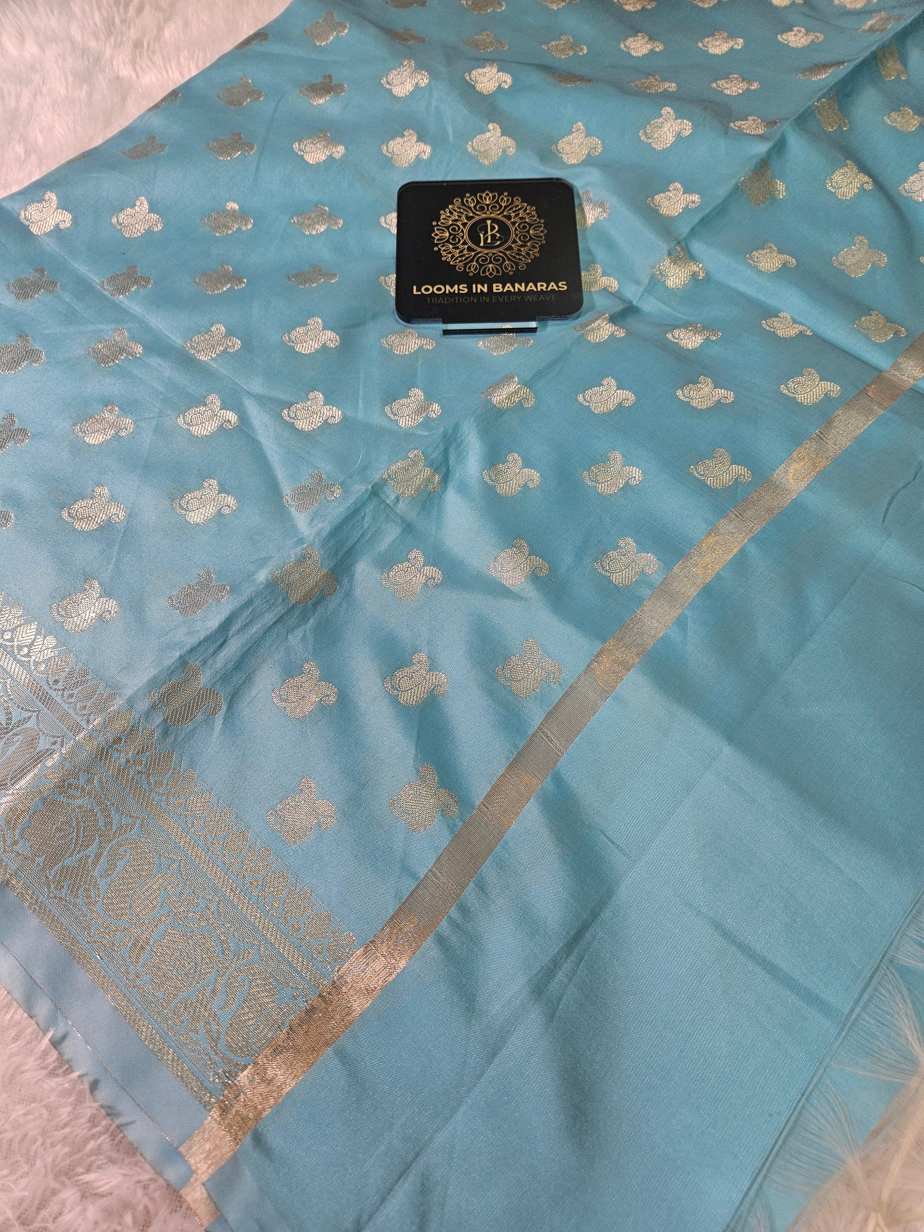 Banarasi Silk Light Blue Dupatta Buti Design