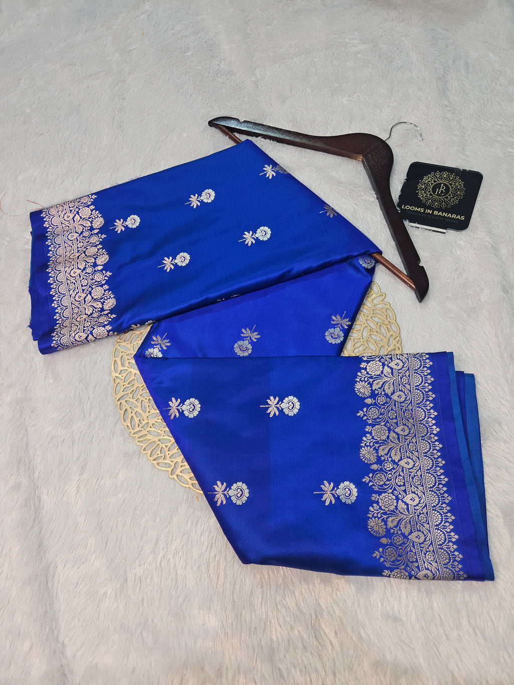 Royal Blue Banarasi Mashru Silk Alfi Border Booti Saree