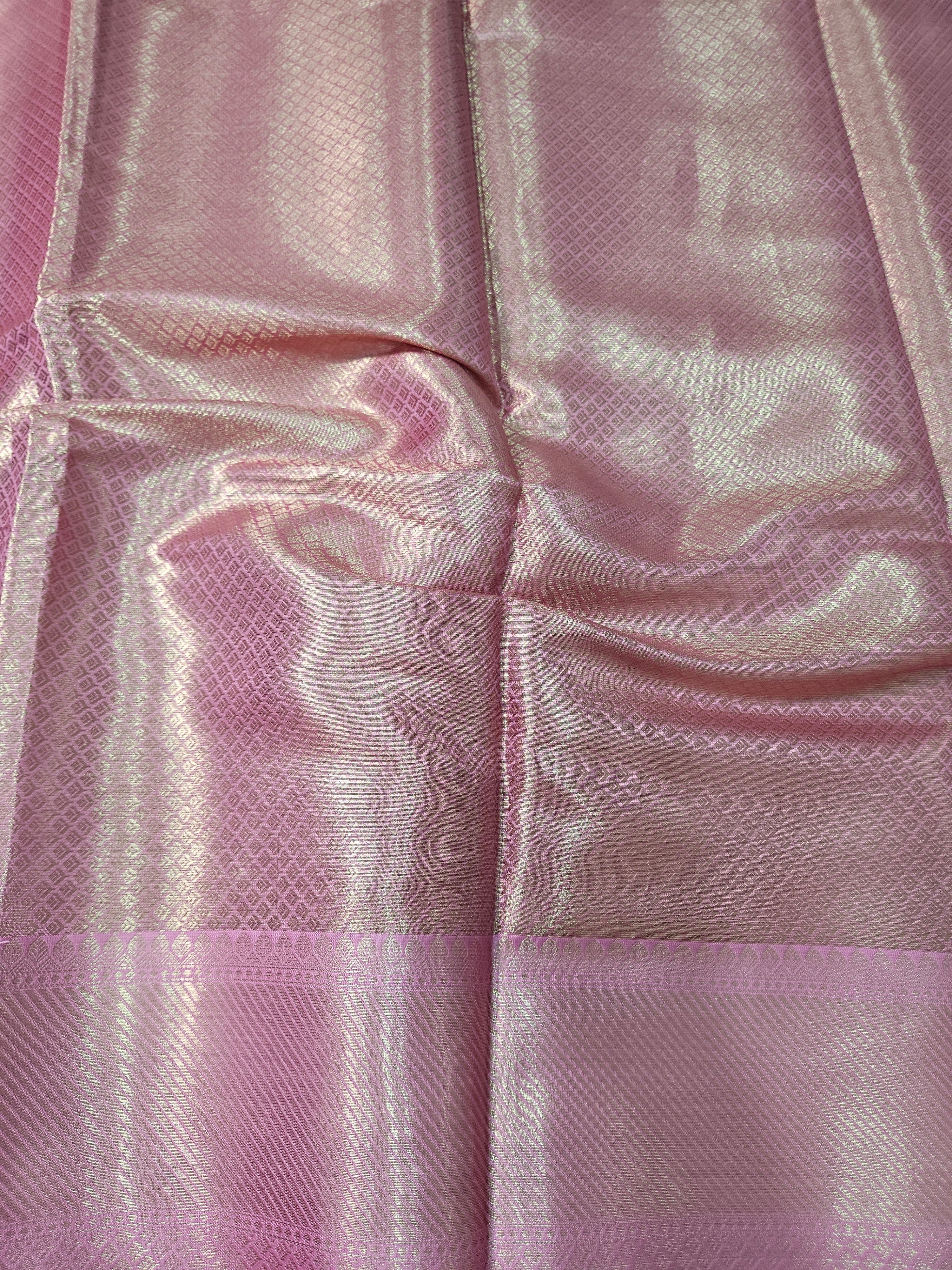 Rose Gold and Pink Contrast Banarasi Tissue Zari Brocade Design  Border Saree