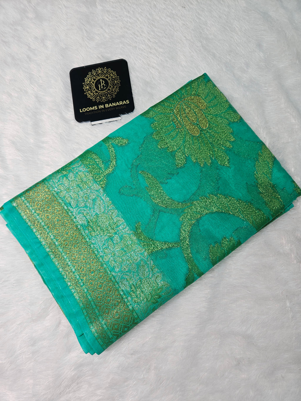 Banarasi Georgette Sea Green Saree with Nimzari Border Jaal