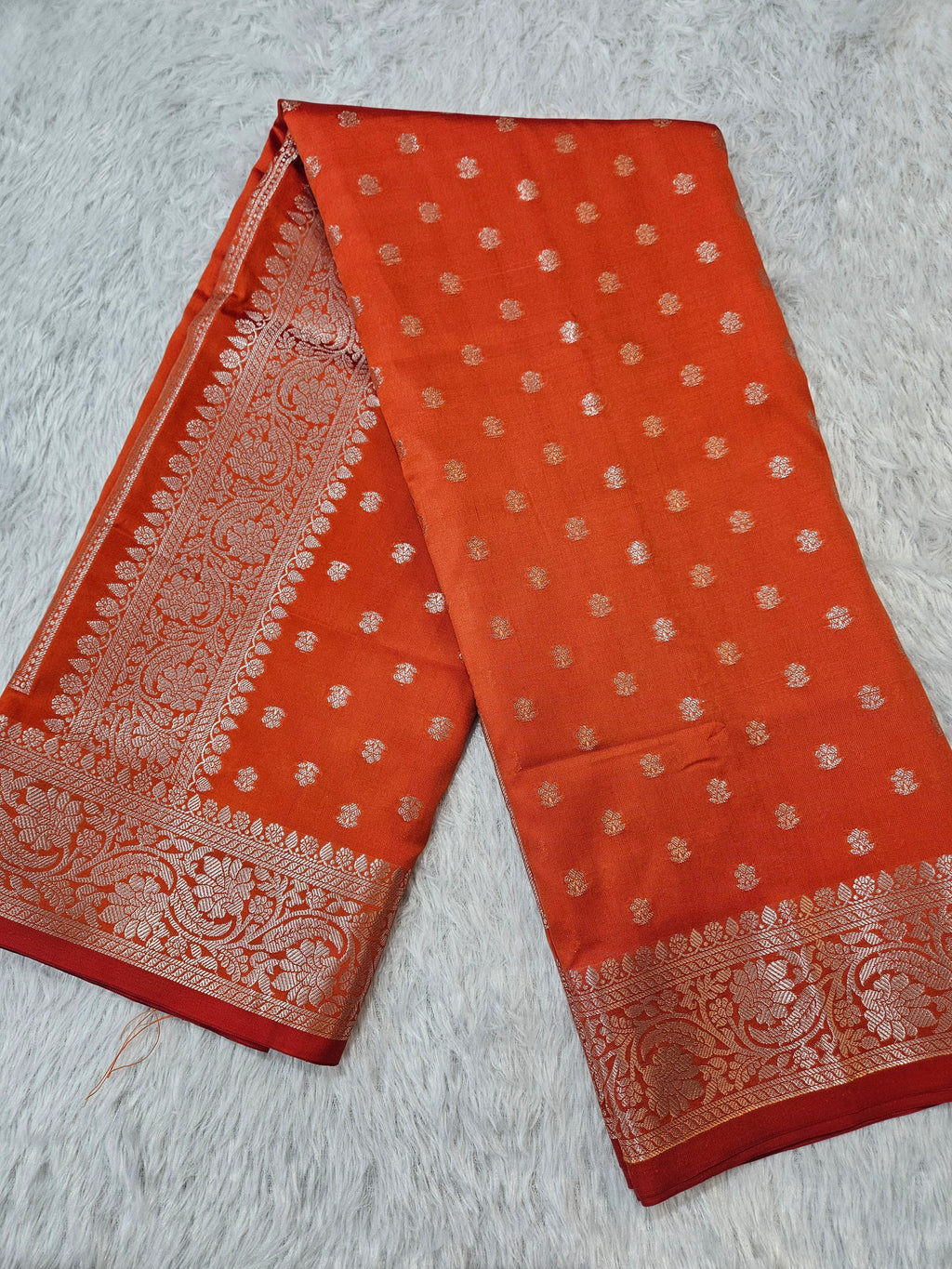Banarasi Silk Orange Buti Zari Border Saree