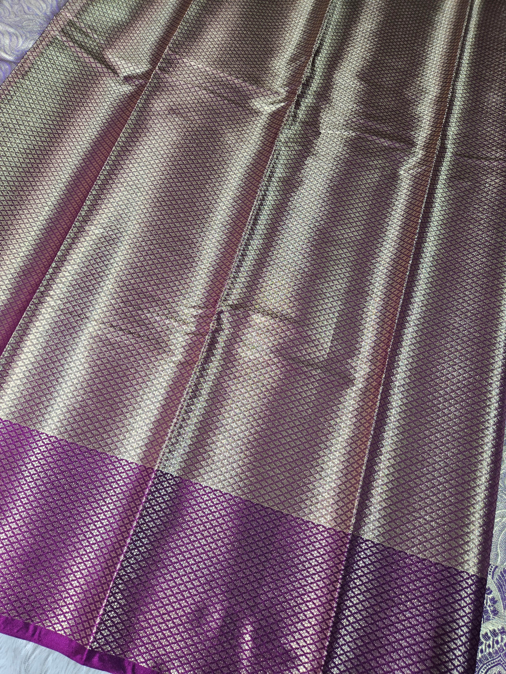 Purple Banarasi Soft Tissue Zari Brocade Design Saree Contrast