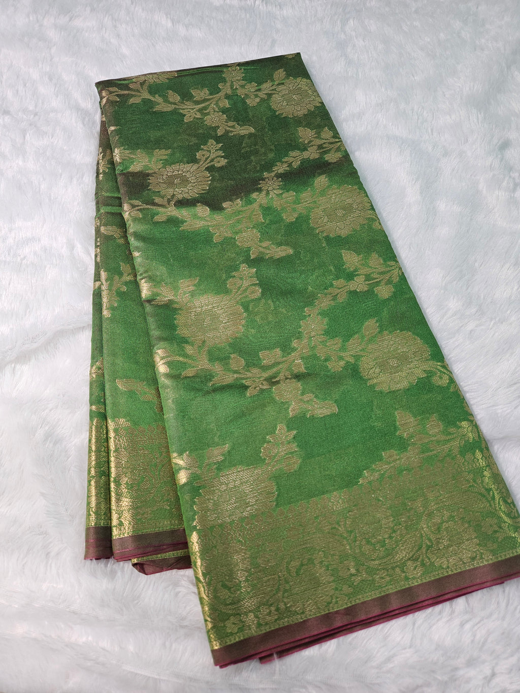 Banarasi Silk Green Jaal Zari Border Saree