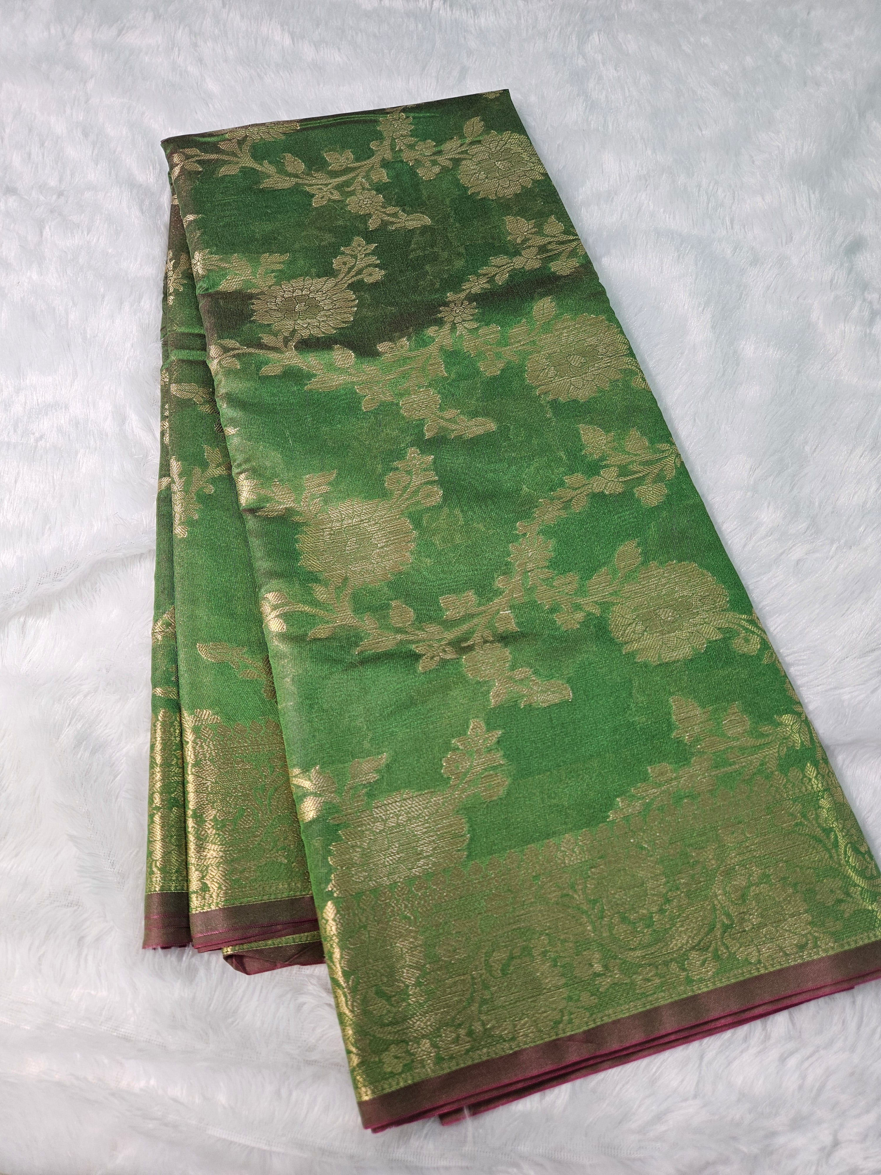 Banarasi Silk Green Jaal Zari Border Saree