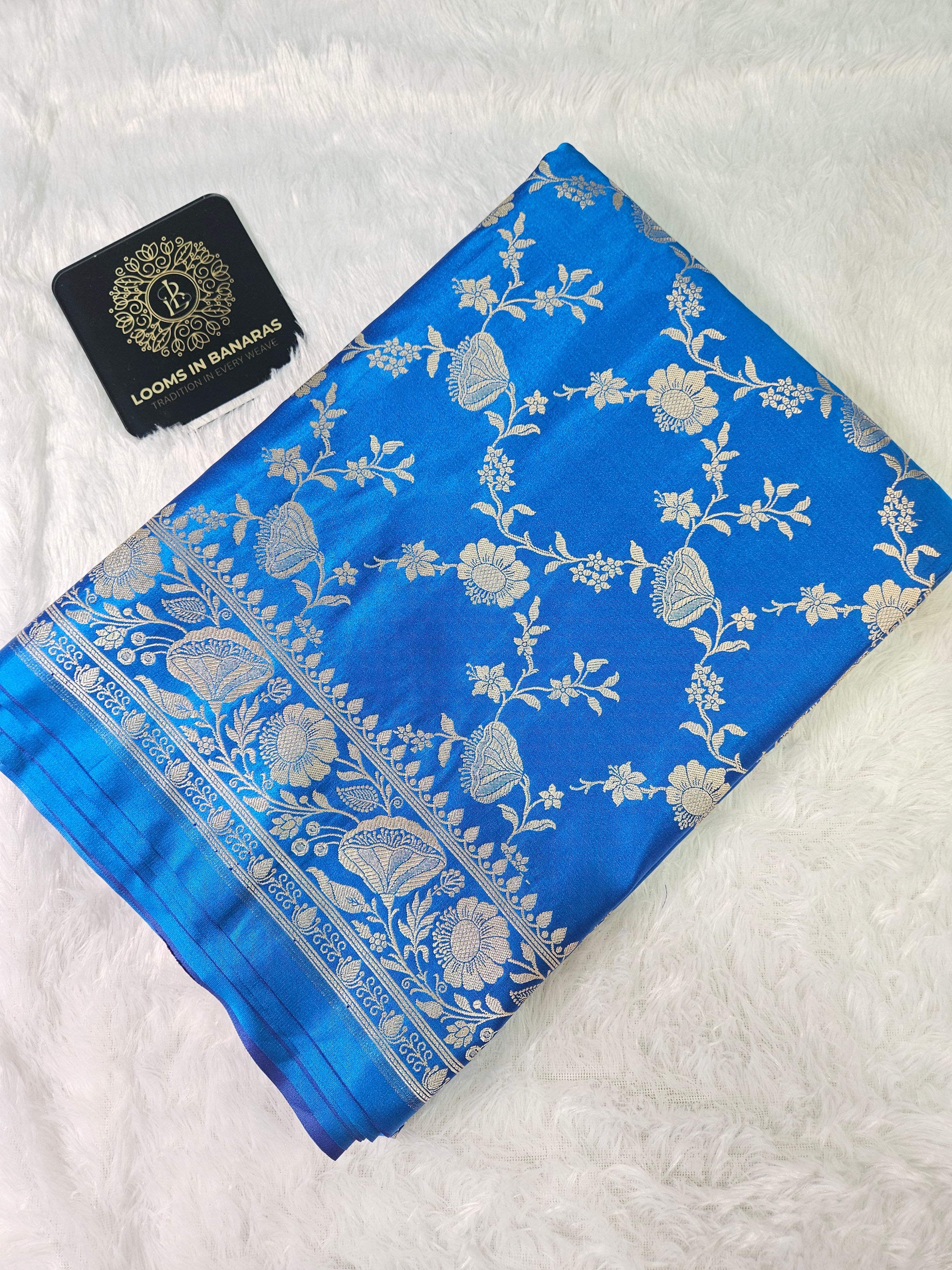 Banarasi Firozi Mashru Silk Banarasi Border Jaal Saree