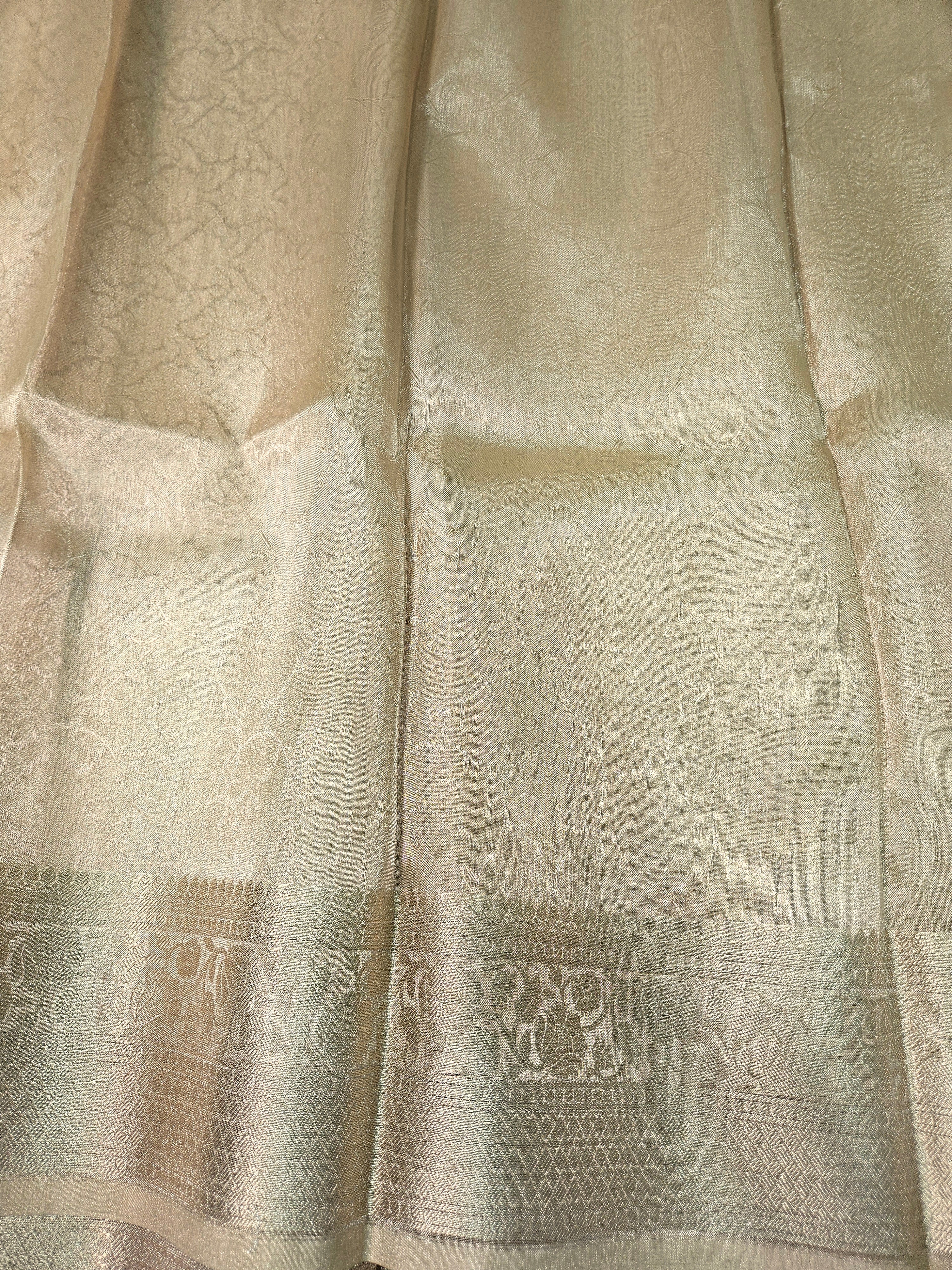 Metallic Gold Banarasi Tissue Zari Tanchui Design Border Saree