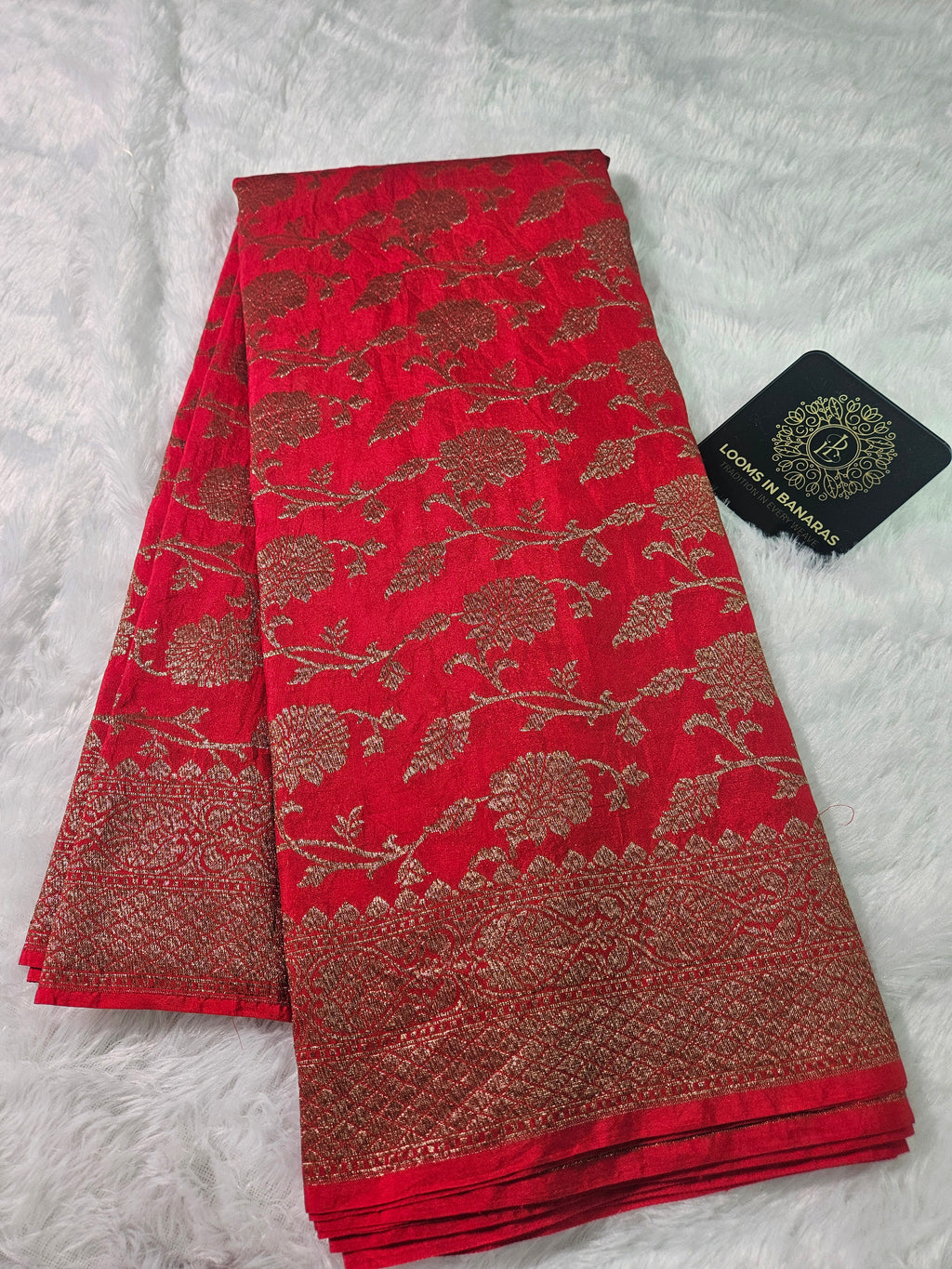 Banarasi Georgette Red Saree with Antique Zari Border Jaal