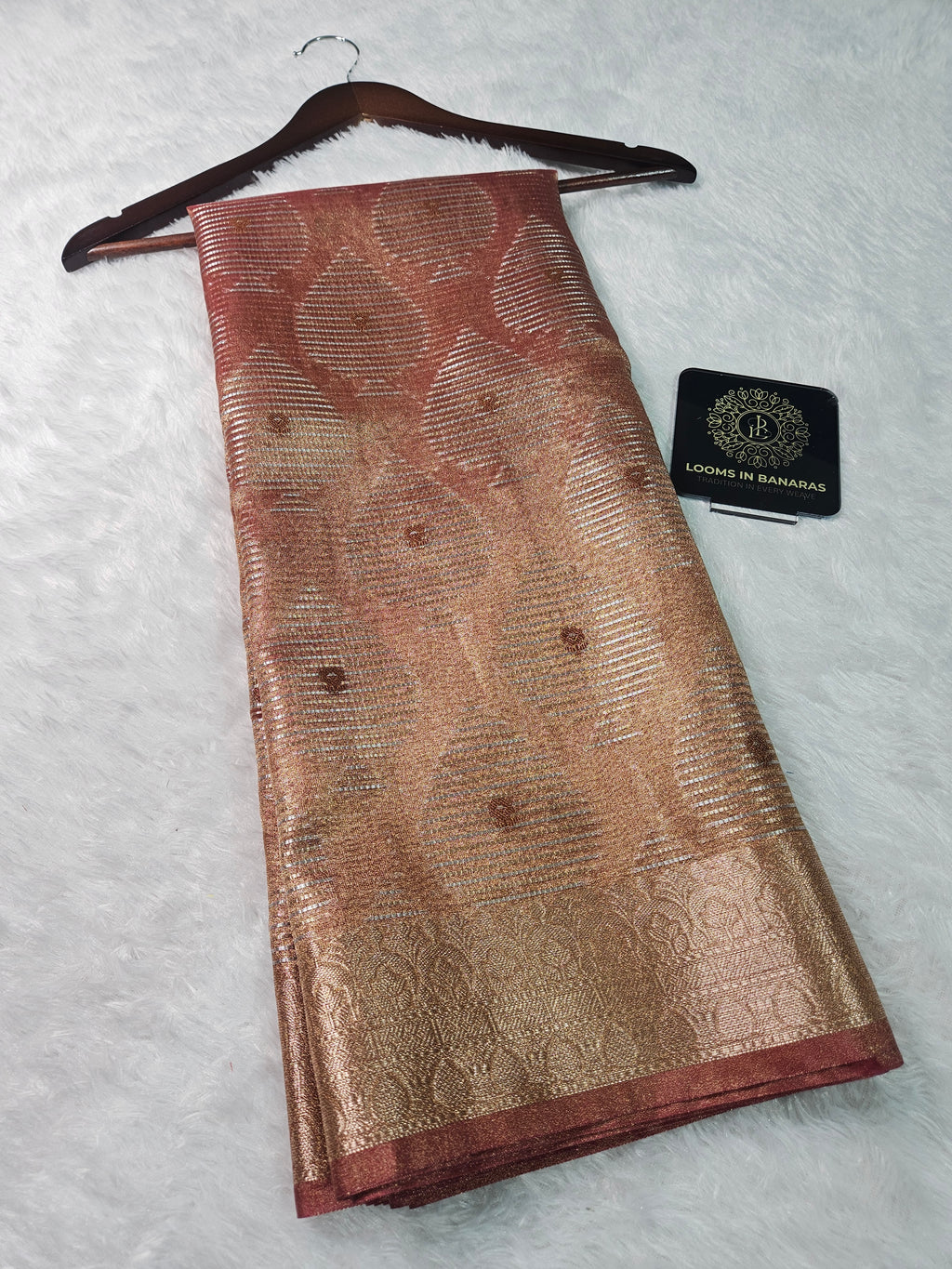 Copper Gold Banarasi Tissue Zari Buti Design Saree