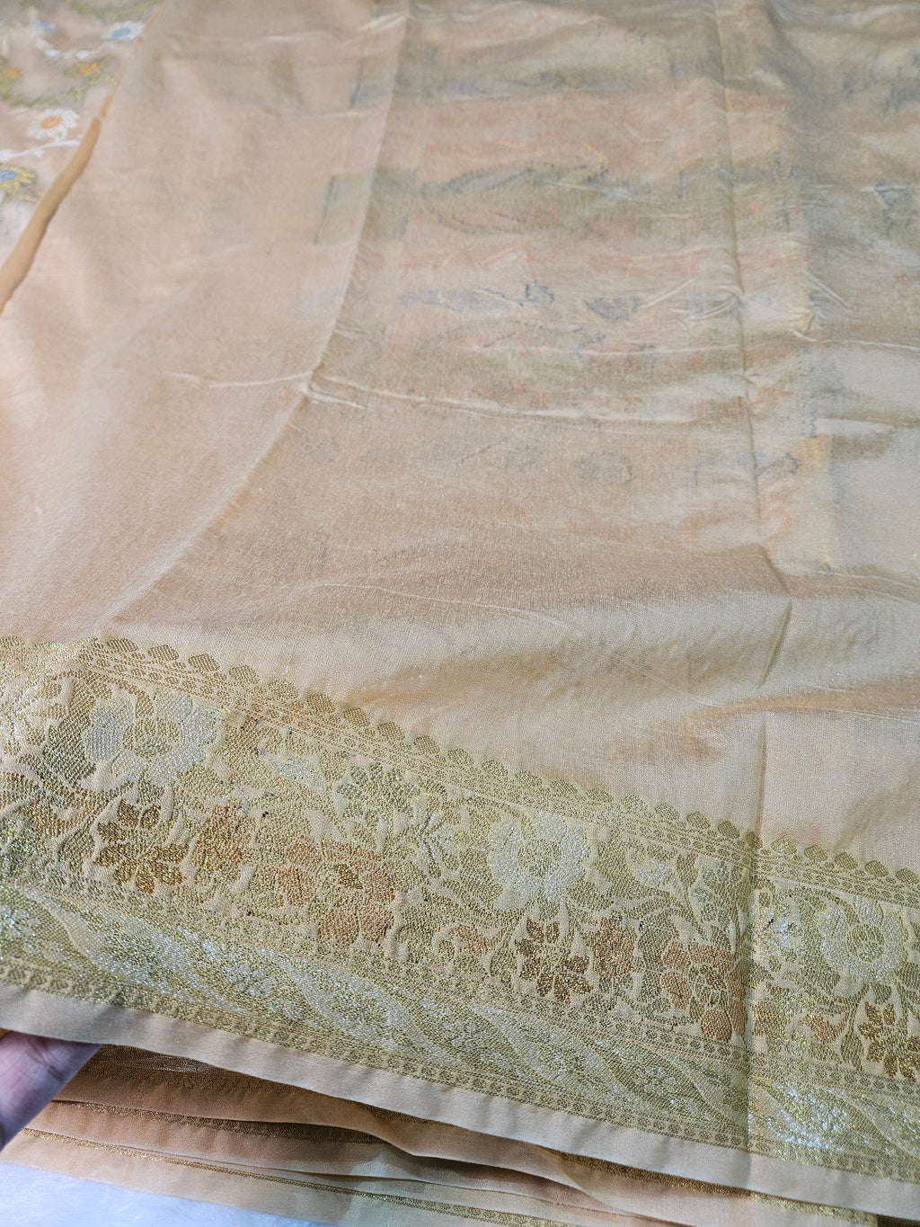 Banarasi Georgette Beige Gold Saree with Nimzari Border Jaal