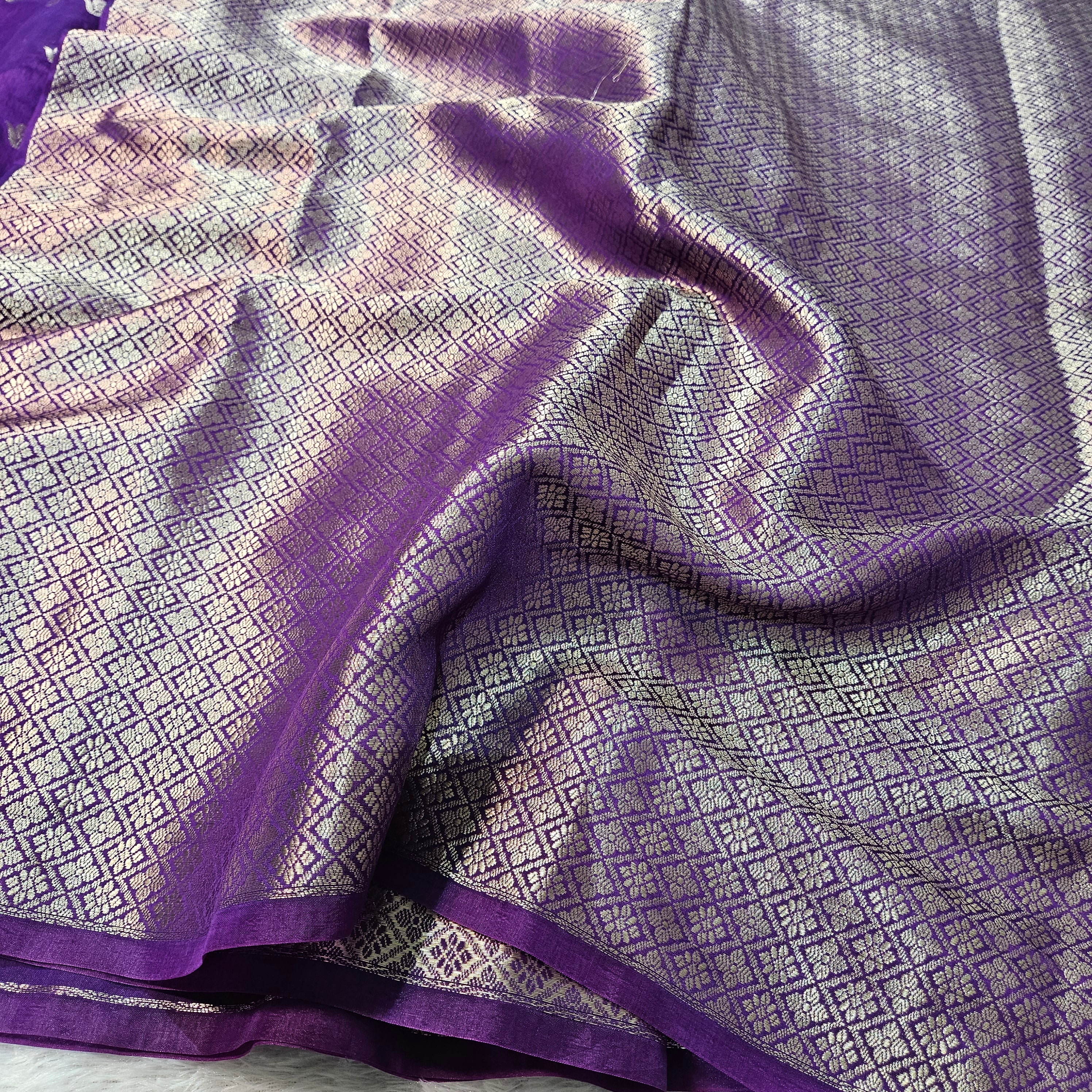 Purple Banarasi Viscose Silk Saree Tilfi Skirt