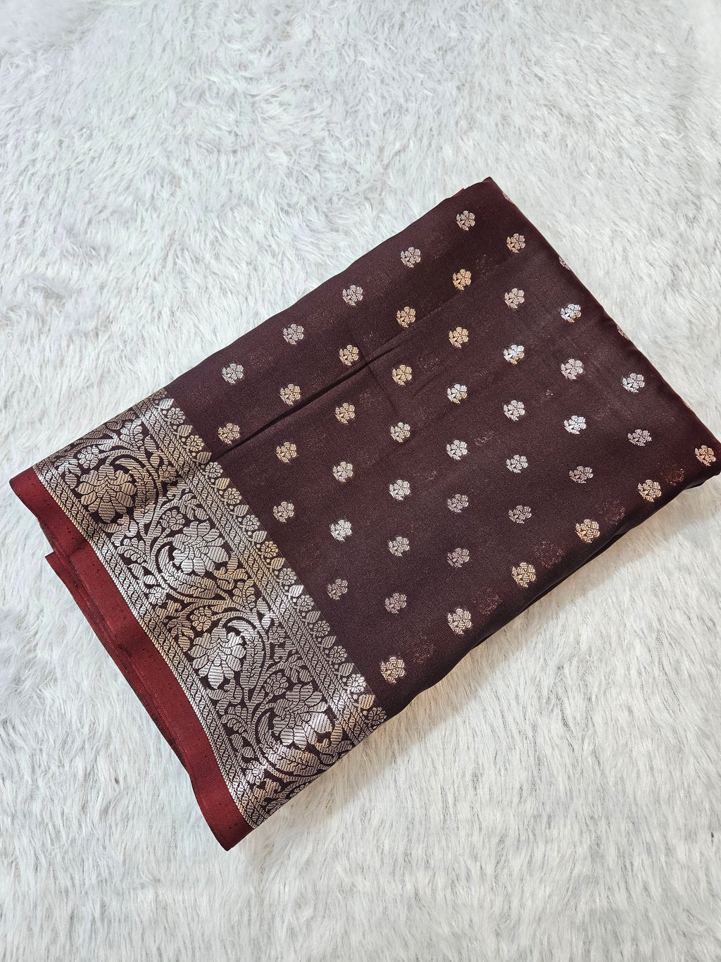 Banarasi Silk Brown Buti Zari Border Saree