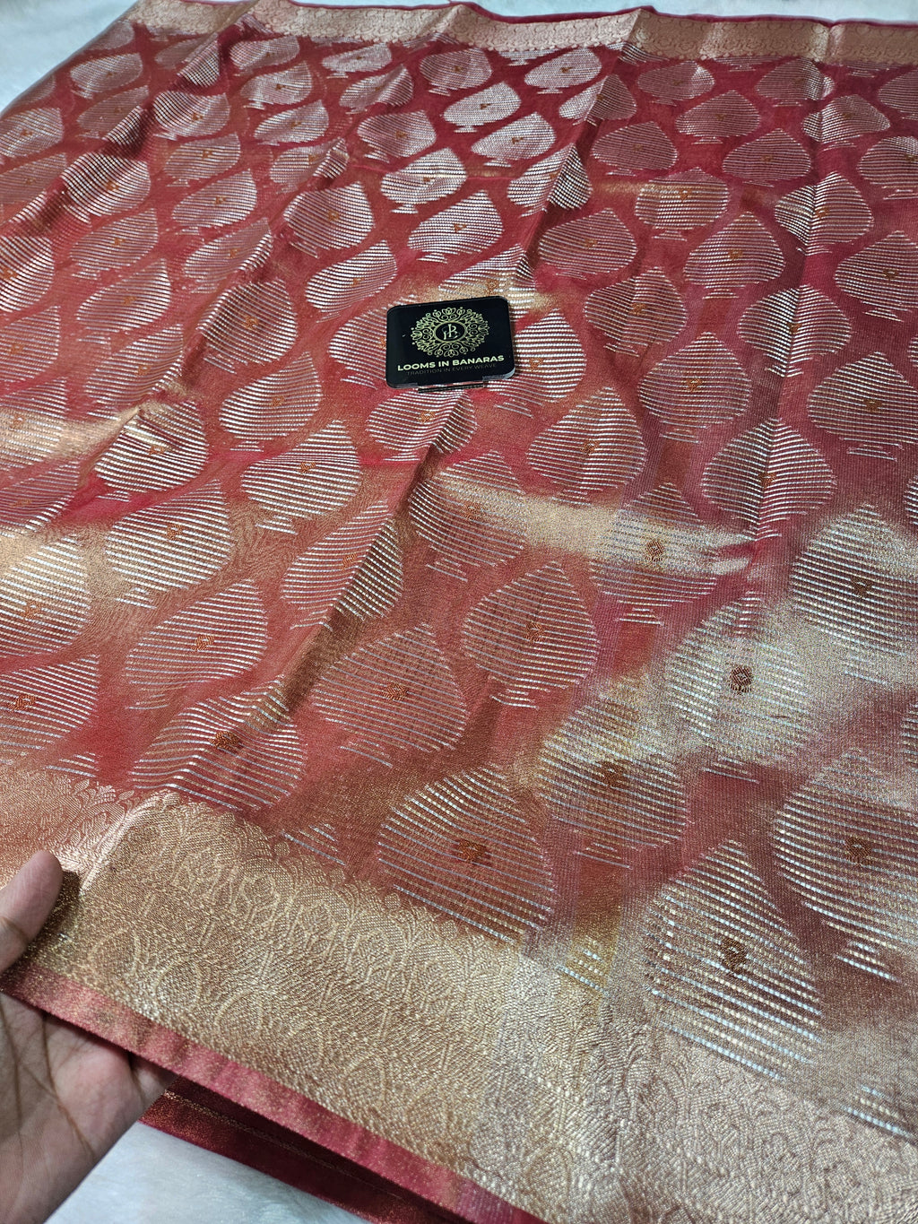 Copper Gold Banarasi Tissue Zari Buti Design Saree