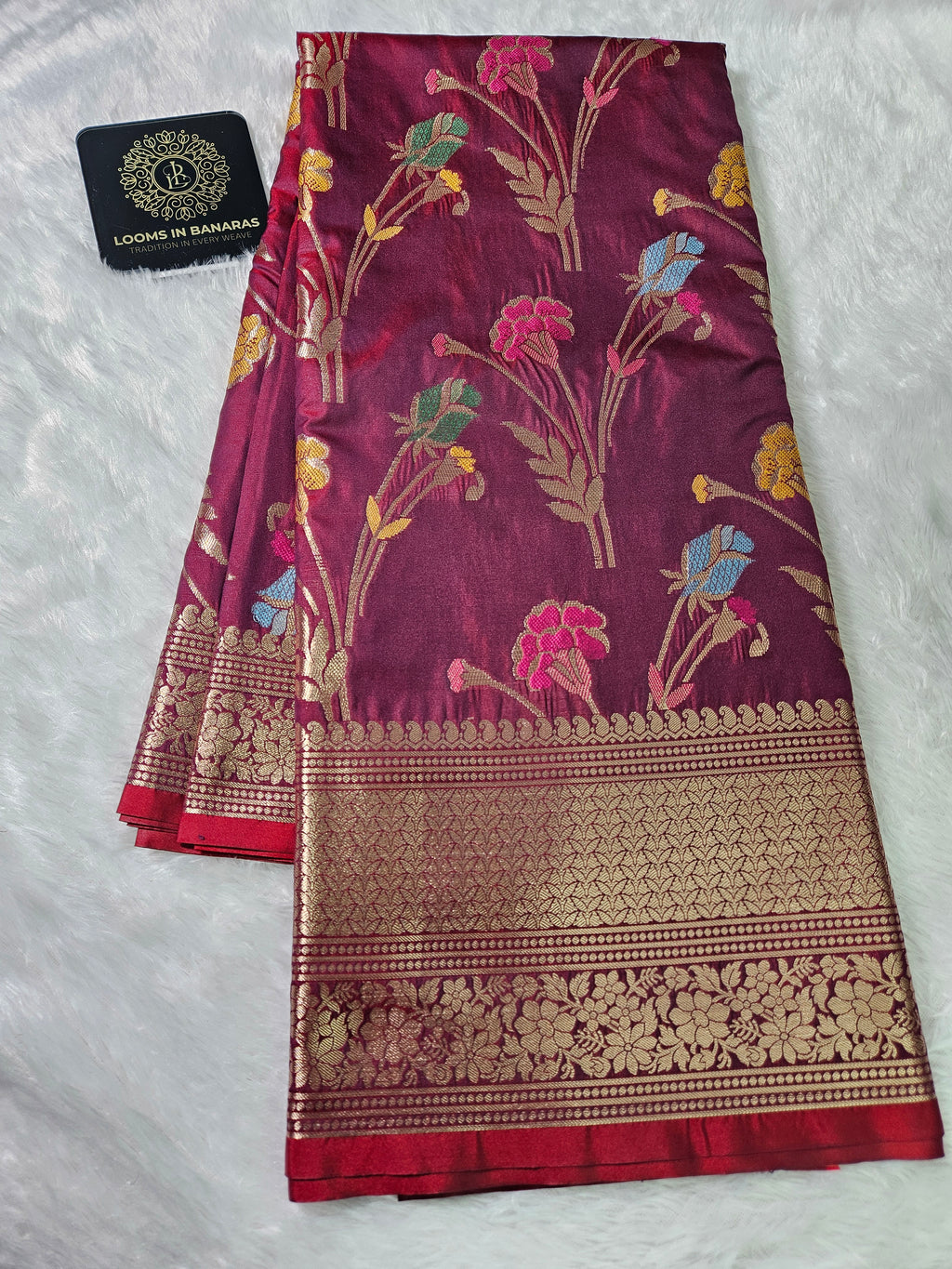 Banarasi Maroon Katan Silk Tilfi Minakari Jaal Design Saree