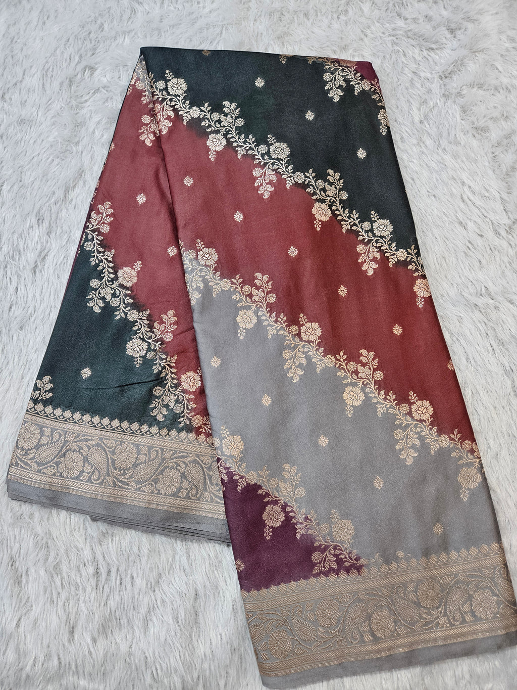 Rangkaat Grey Mashru Silk Banarasi Saree Aada Design Multi Colour