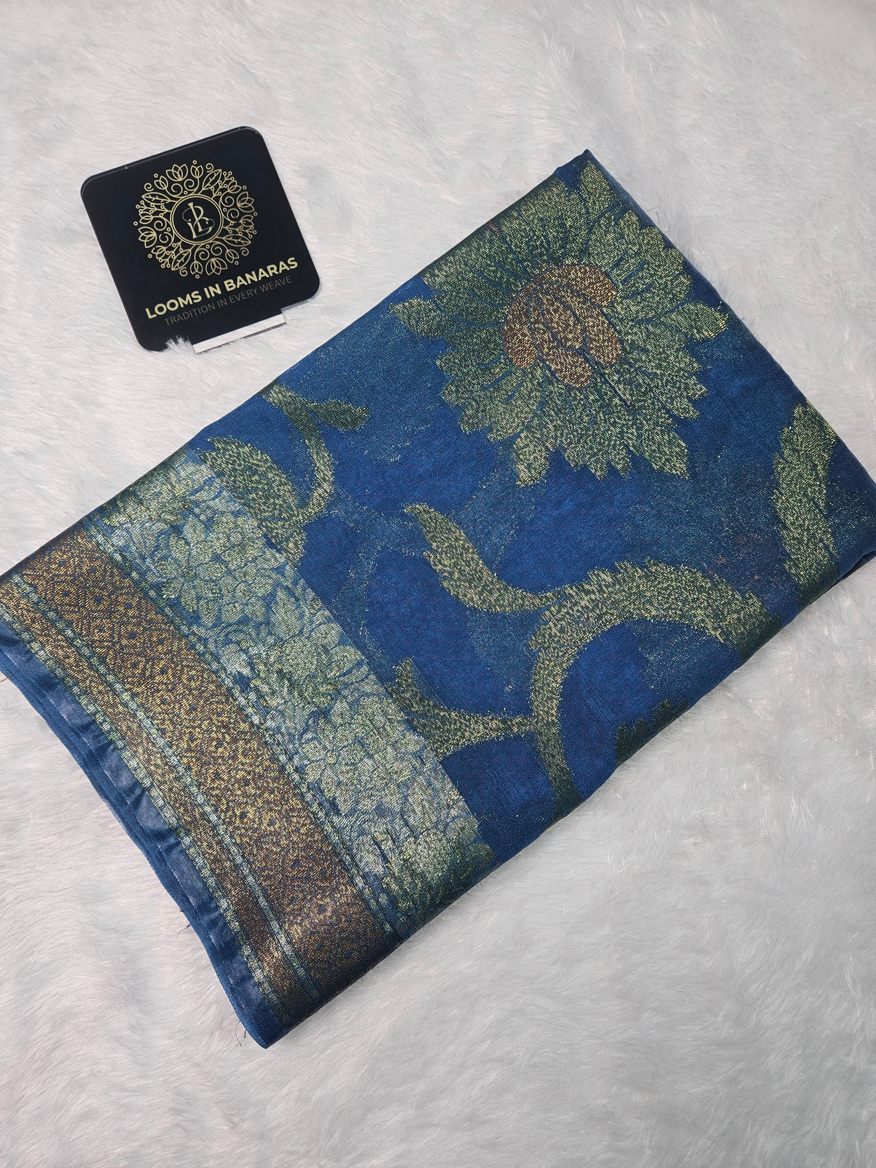 Banarasi Georgette Royal Blue Saree with Nimzari Border Jaal