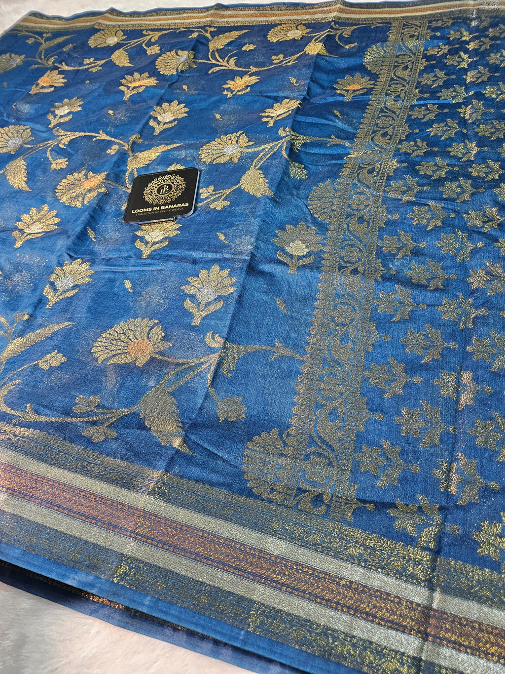 Banarasi Georgette Royal Blue Saree with Nimzari Border Jaal
