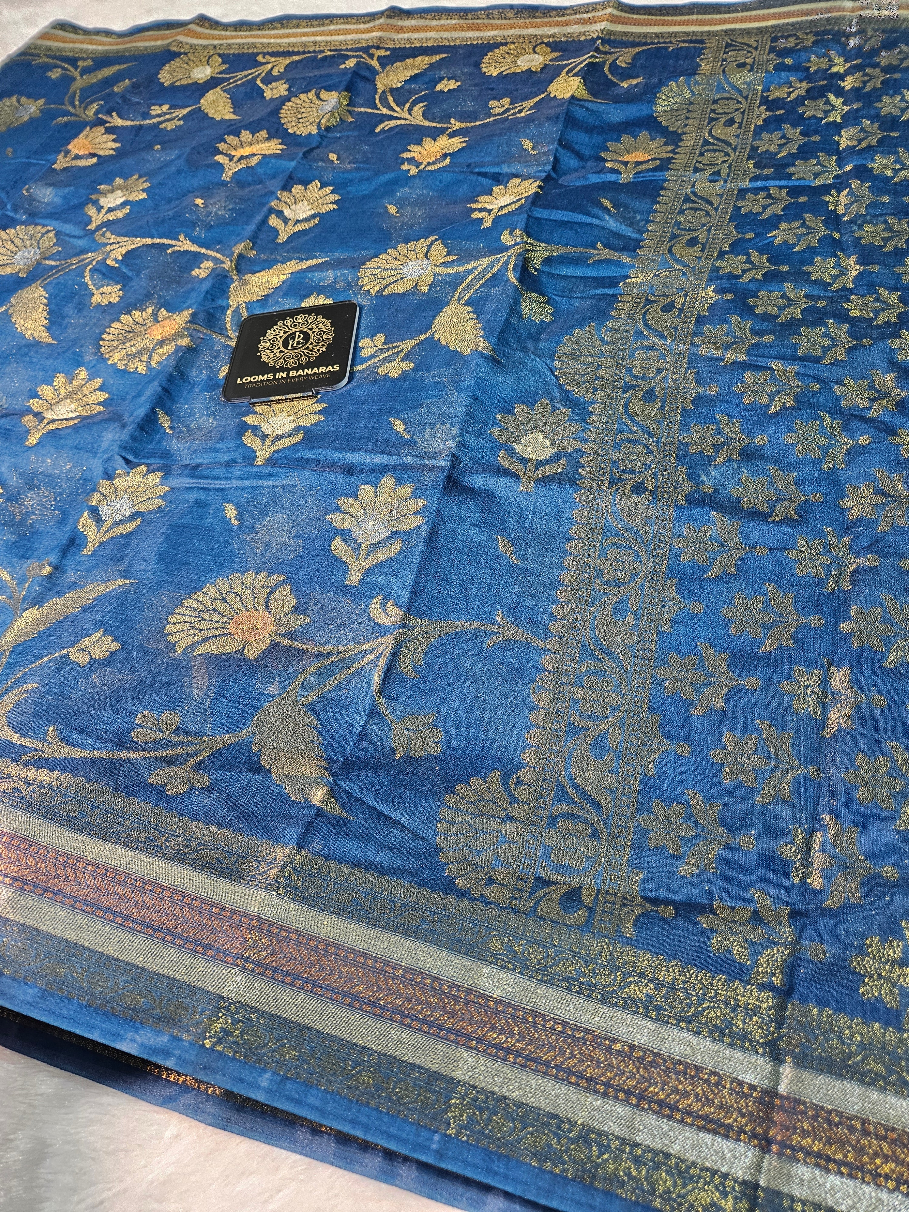 Banarasi Georgette Royal Blue Saree with Nimzari Border Jaal